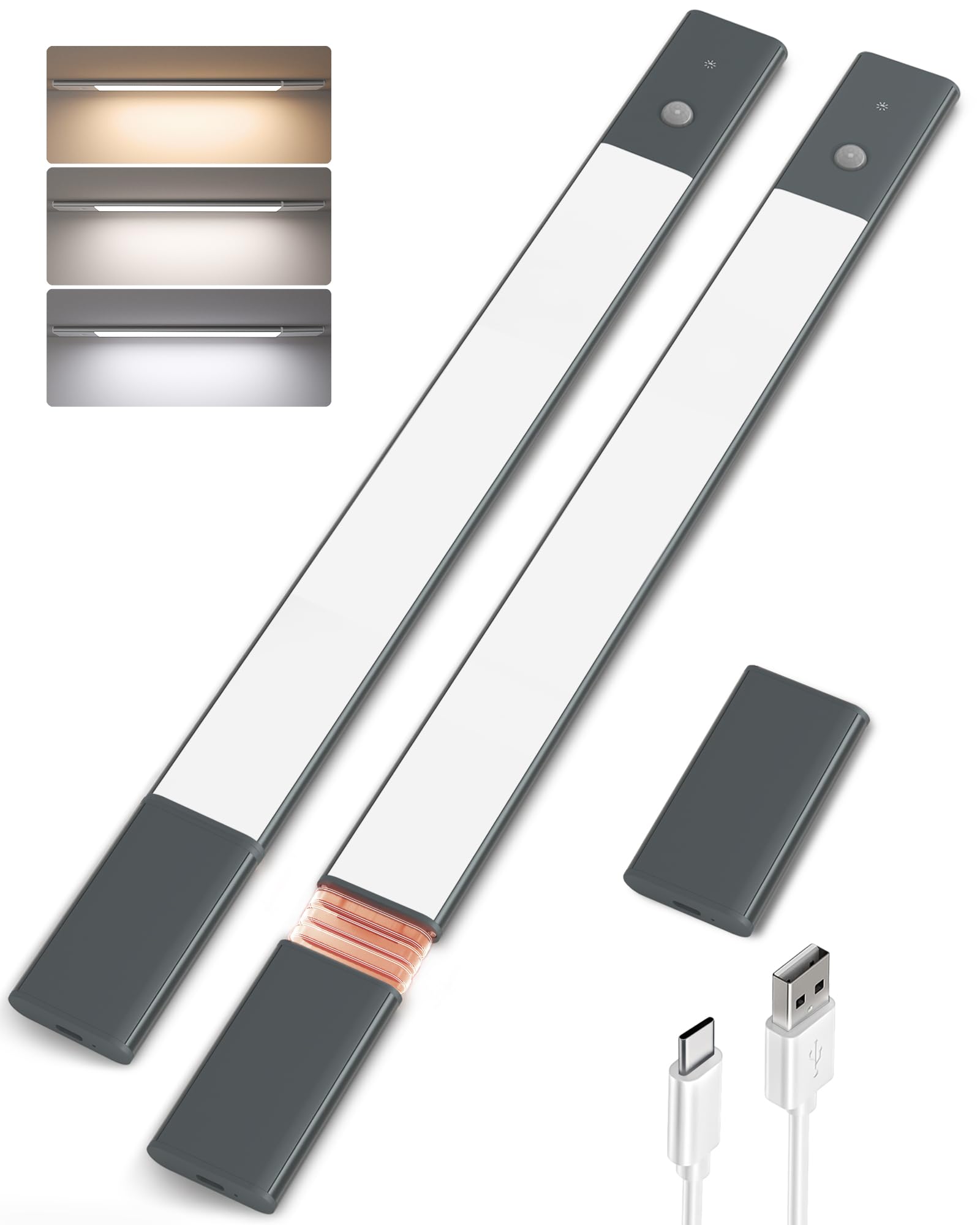 Ezvalo Under Cabinet Lighting, 2200Mah Detachable Battery, 76 Leds Dimmable Closet Lights, 3 Color Temps, Wireless Motion Sensor