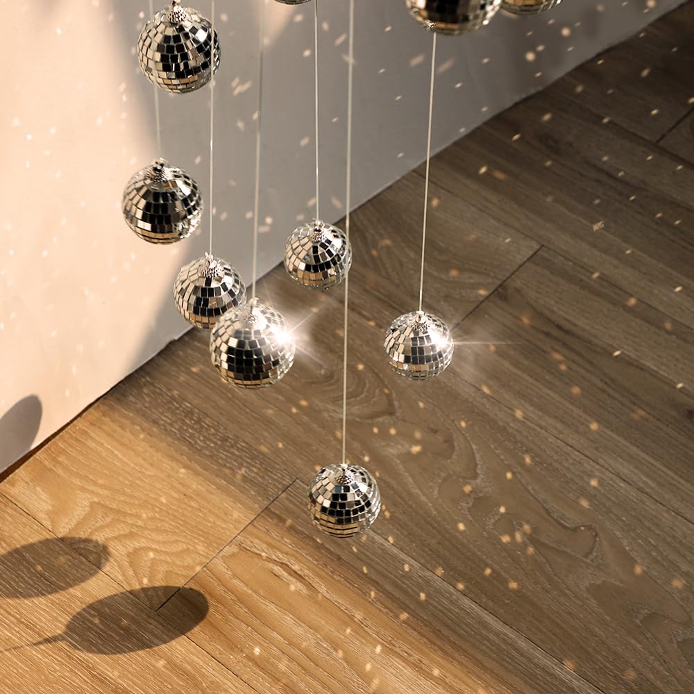 Bochino Disco Ball Spiral Spinner Ball, 32 Mobile Mirror Disco Ball with Bamboo Circle for Indoor Outdoor Home Decoration, Garde