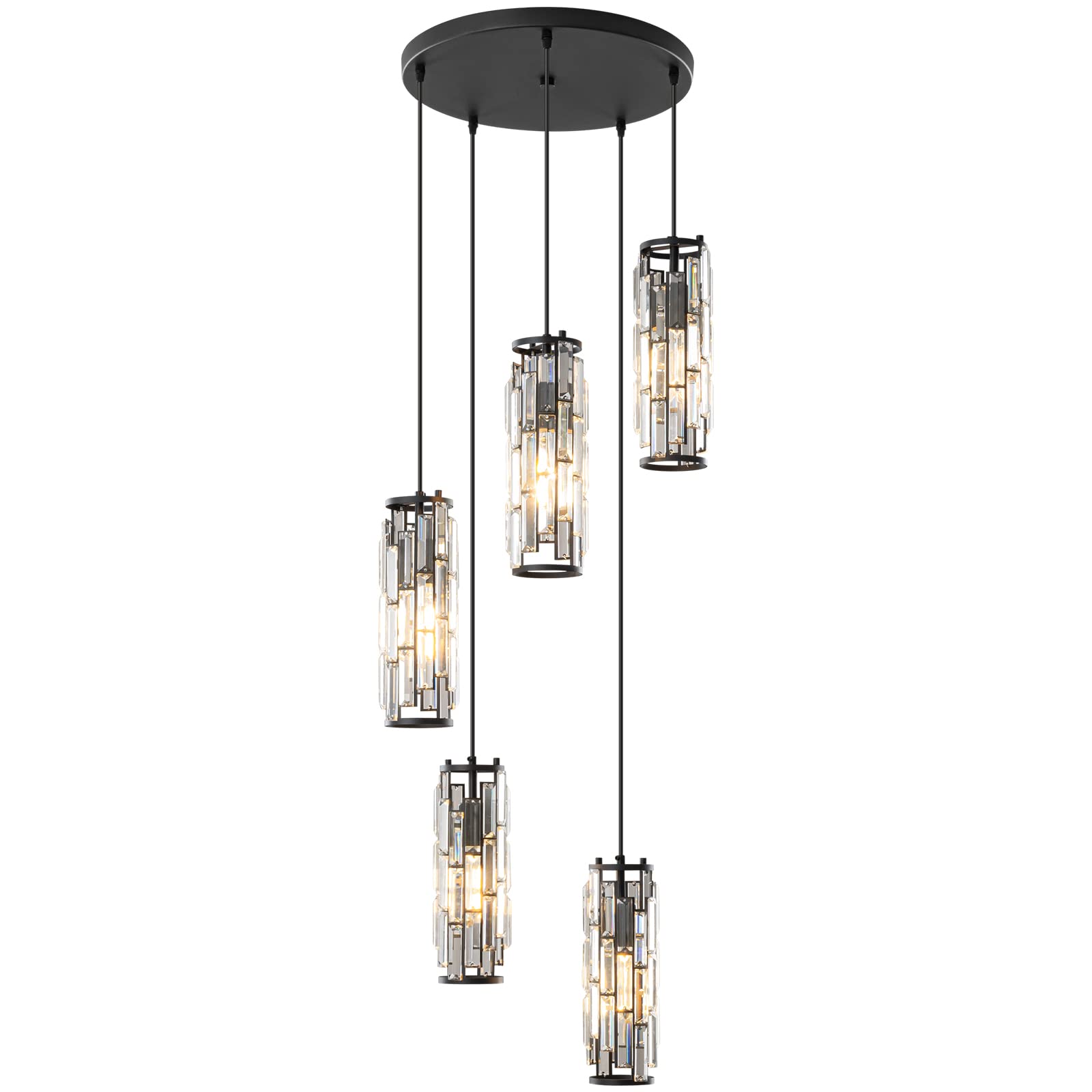 Lmqnine 5-Light Black Modern Pendant Light, Adjustable Mini Crystal Chandelier For Dining Room