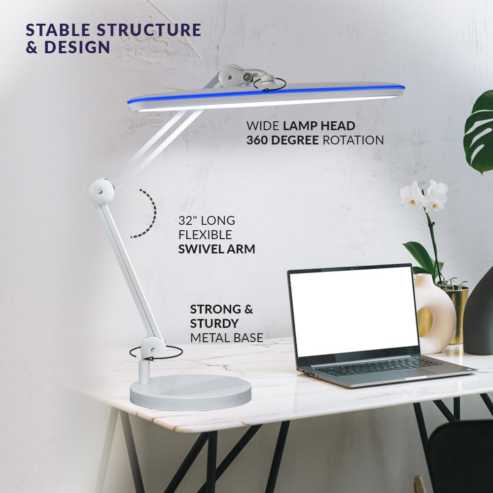 Neatfi LED Task Lamp 2200 Lumens 24W 23 Inch Ultra Wide Dimmable Eye-Caring Light White Model 9503LED-TS1-AH