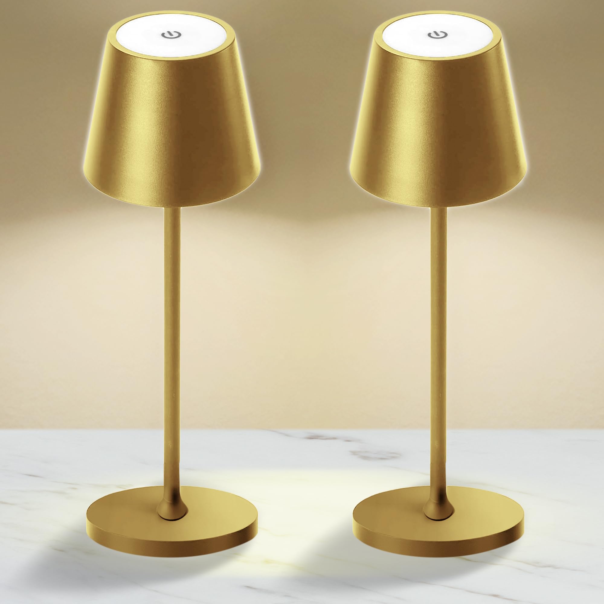 CASABOLA Cordless Table Lamp, LED, 5200mAh Battery, 3 Color Dimming, 4.5inD x 4.2inW x 15inH, Gold,