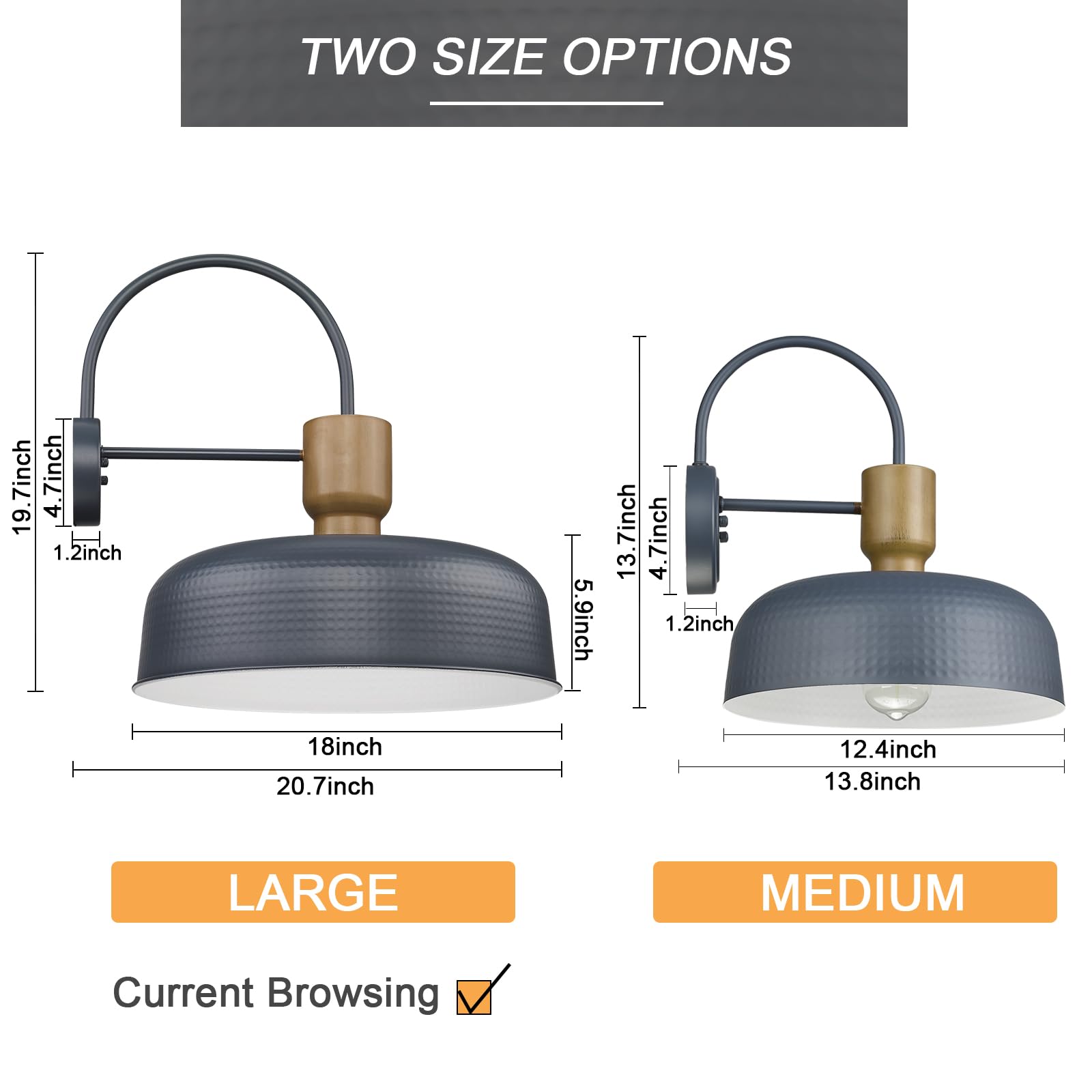 Darkaway Large Barn Light Fixtures 18Inch Dome Wall Lamps Sconces With Hammered Metal Shade  Blue Lighting For Outdoor Indoor Patio Porch Hallway Garage Lights  2 Pack