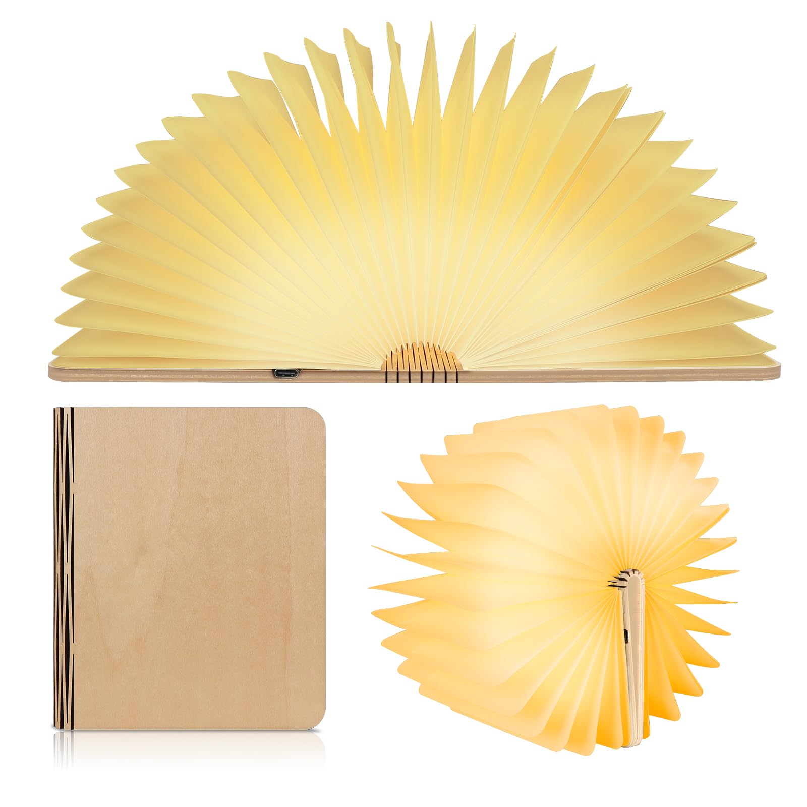 Quazextr 7 Color LightsBook Light, Wooden Design, Reading Lamp with Book Cover Style,Unique Gifts for Women or Reading Gifts (Wh