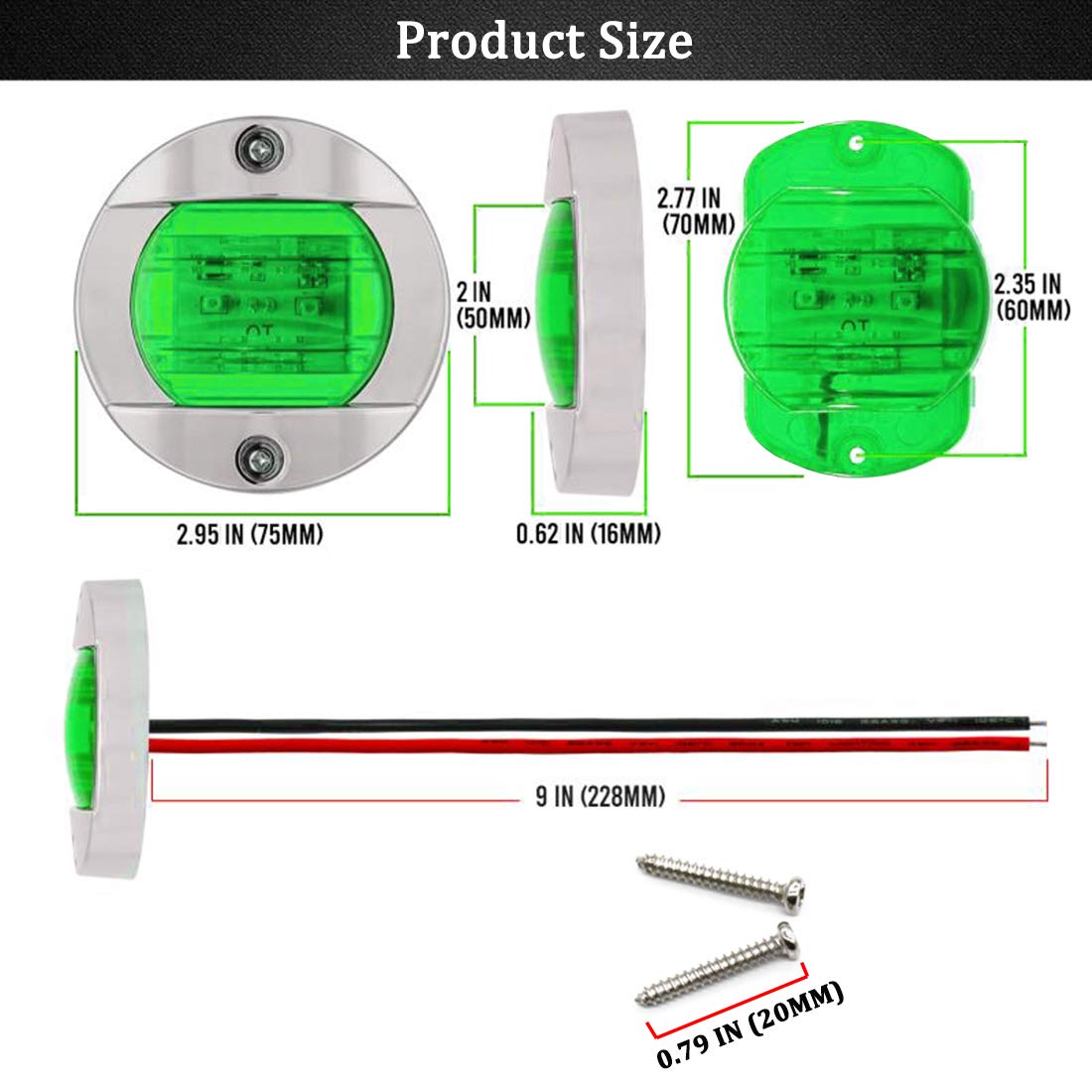 Boaton LED Night Fishing Lights - Green Courtesy & Deck Lights for Boats and Yachts