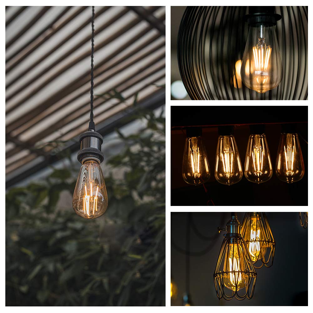 Energetic ST19 Vintage LED Edison Bulbs, 60W Equivalent, Daylight 5000K, E26 Base, 4 Pack, UL Listed