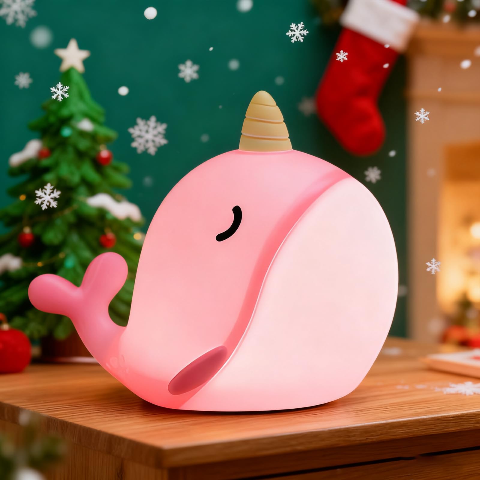 Hpydiy Cute Narwhal Night Light  Tap Control With 3 Warm White Brightness  Usb Kids Bed Lamp With 30-Minute Timer  Soft Silicone Glow For Nursery  Birthday Gift(Pink Narwhal)
