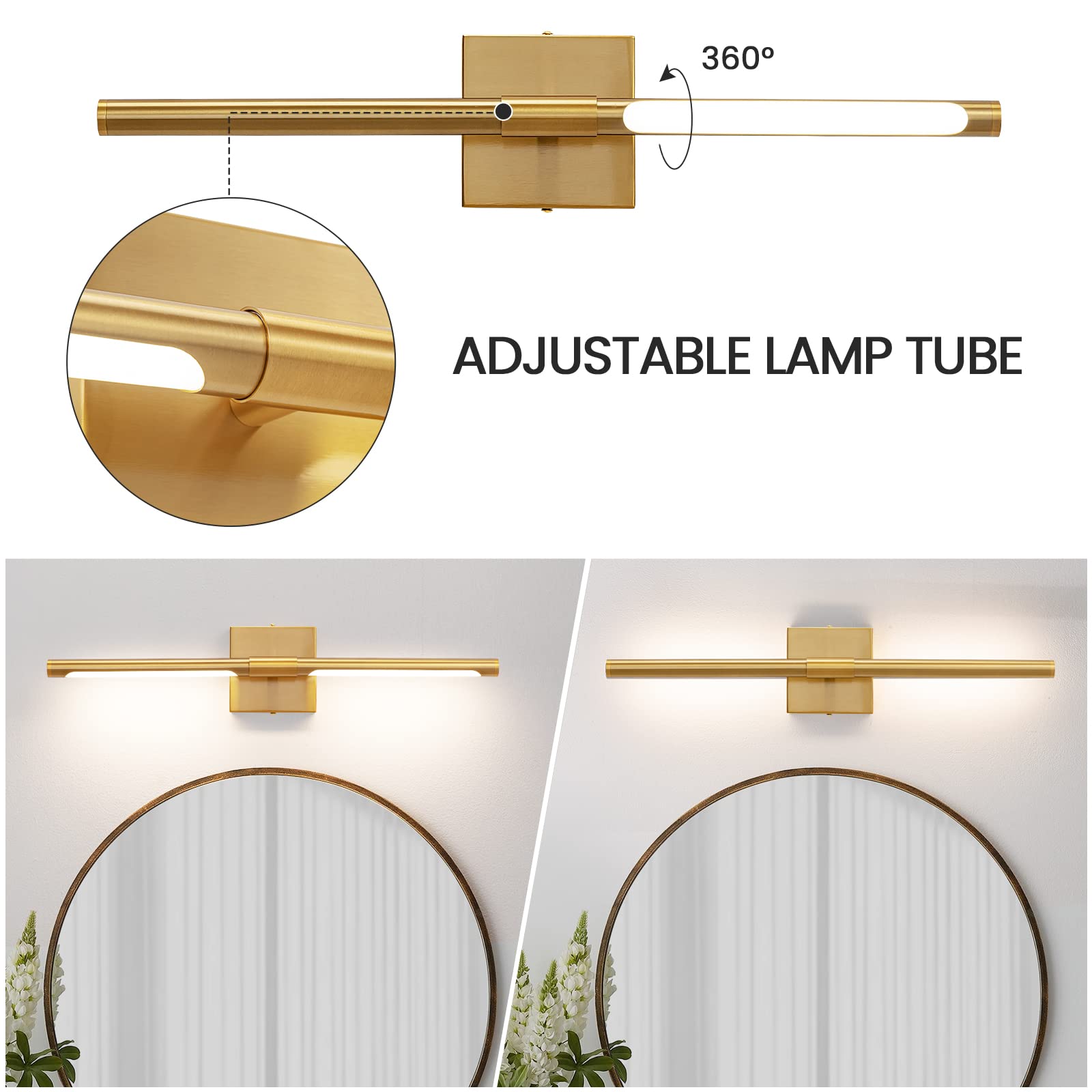 Faziyo Gold Vanity Light Fixtures For Bathroom Over Mirror 24 Inch Led Morden Bathroom Sconce 4000K Picture Lights For Paintings