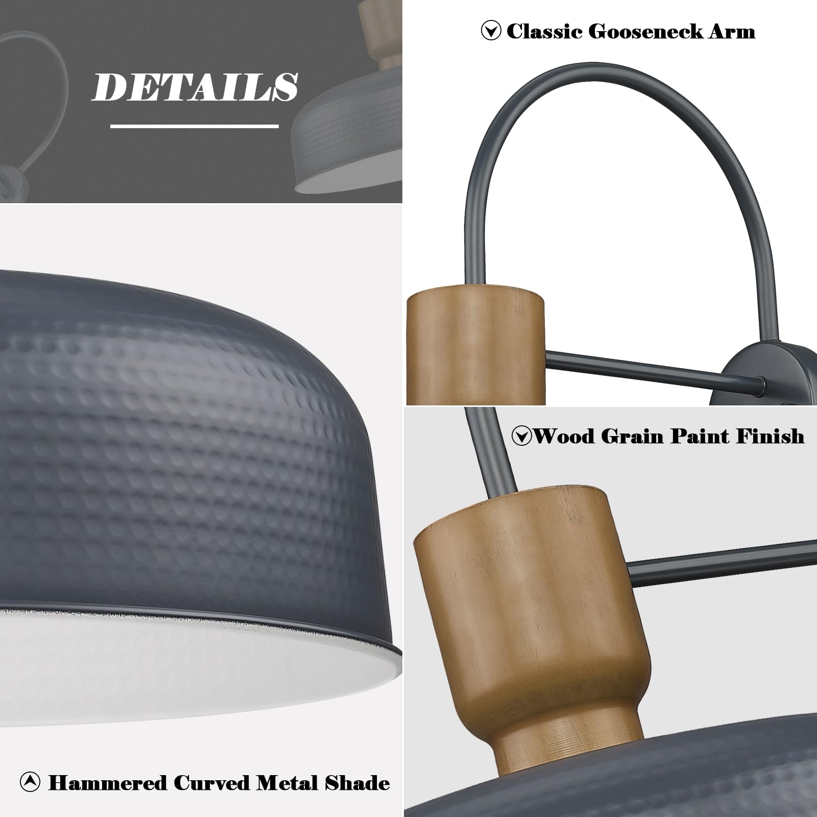 Luminzone Gooseneck Barn Light - Vintage Blue Industrial Wall Lantern, Large 2 Pack