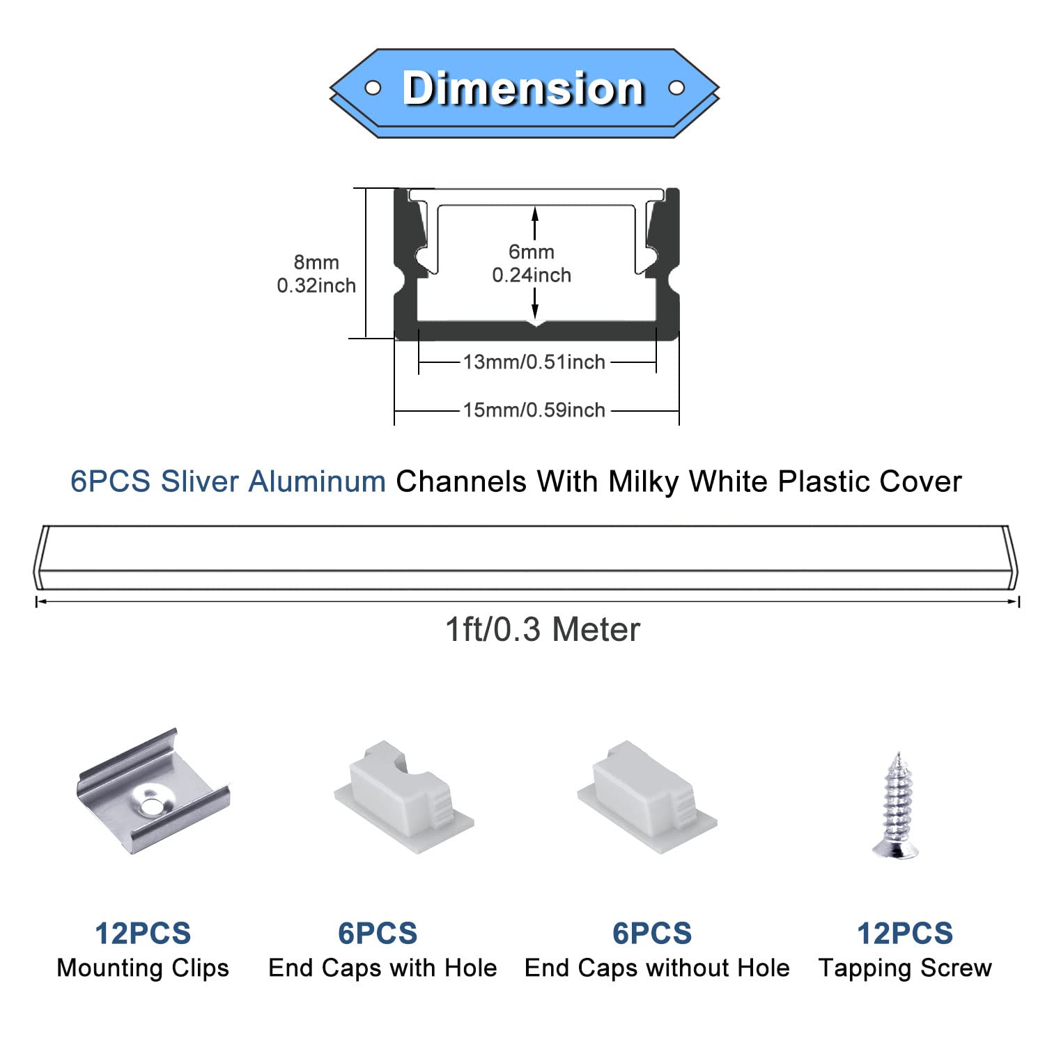 Diffuser Vst VST LED Channel System, U Shape Diffuser with Milky Cover, 1 FT, Silve ...