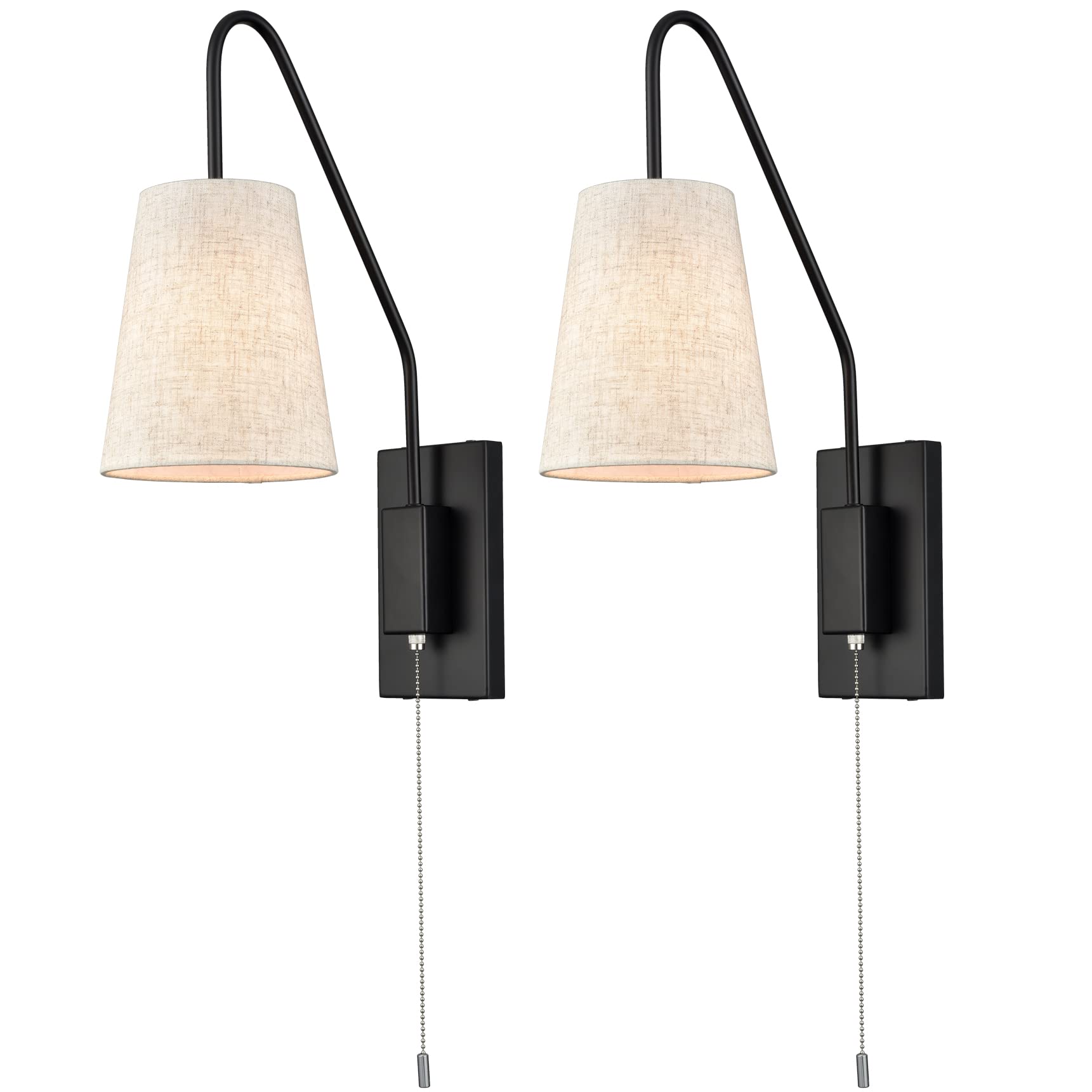 Jeenkae Modern Brass Wall Sconces Set Of Two, Fabric Shade, Pull Chain, Model T3063Bu-J-C-2