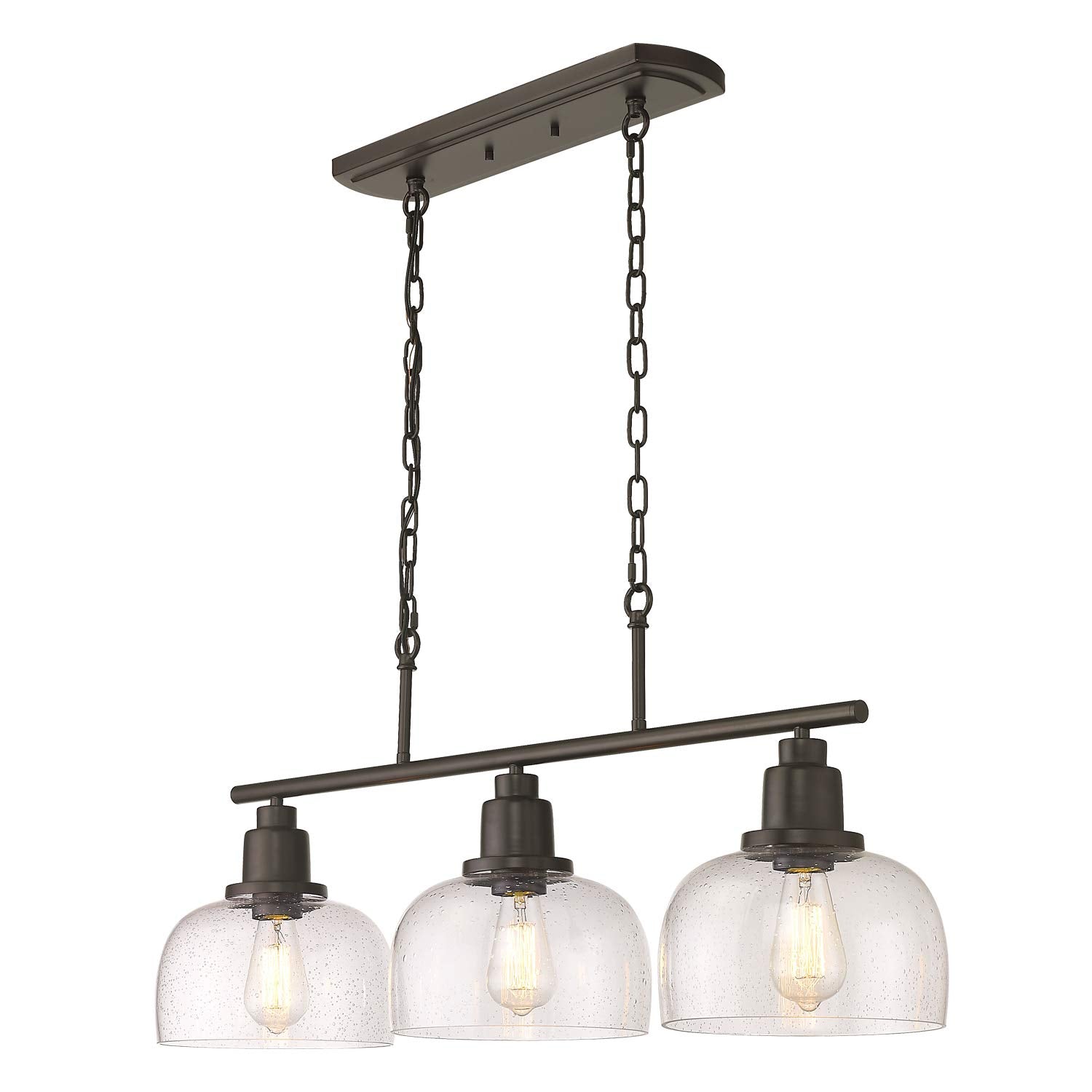 Eapudun 3-Light Farmhouse Chandelier, Oil Rubbed Bronze Pendant Light With Seeded Glass