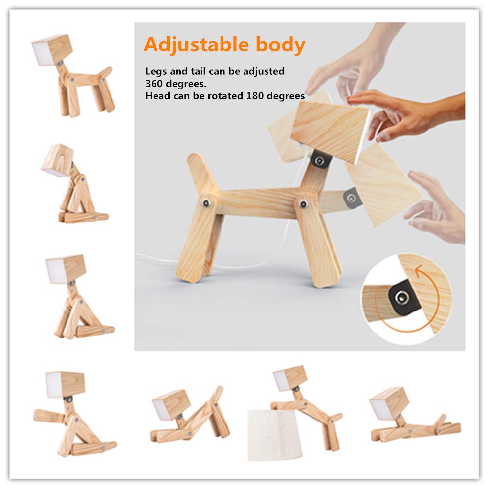 HROOME Dog Table Lamp - Dimmable Touch Control, Wood, Medium-Wood Color, Model TLP009M-WAL