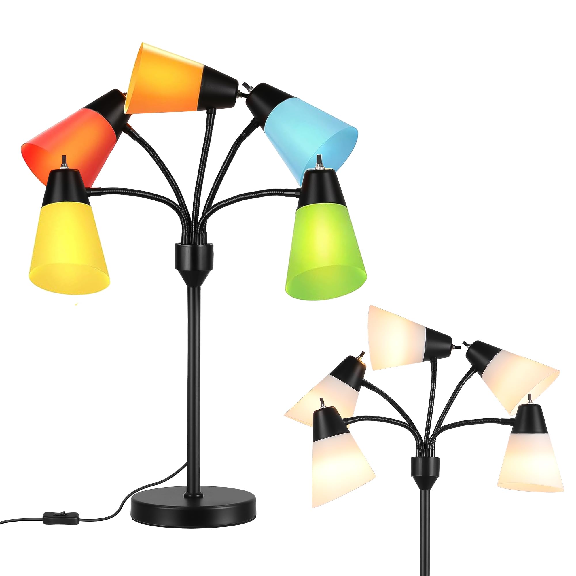 Hamucd Tree Table Lamp, Multi Head Medusa 5 Light Gooseneck, Black Metal, Model STR-DL-0027, Adjustable for Bedroom & Living Room