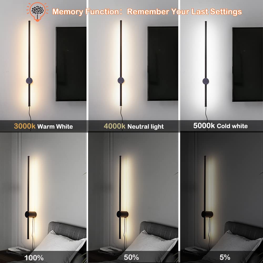 Ditoon RC Dimmable Wall Sconce Set of Two, 39.4" LED Black Metal Lights with Dimmer and Memory Function, Model DI221118JA100/2d