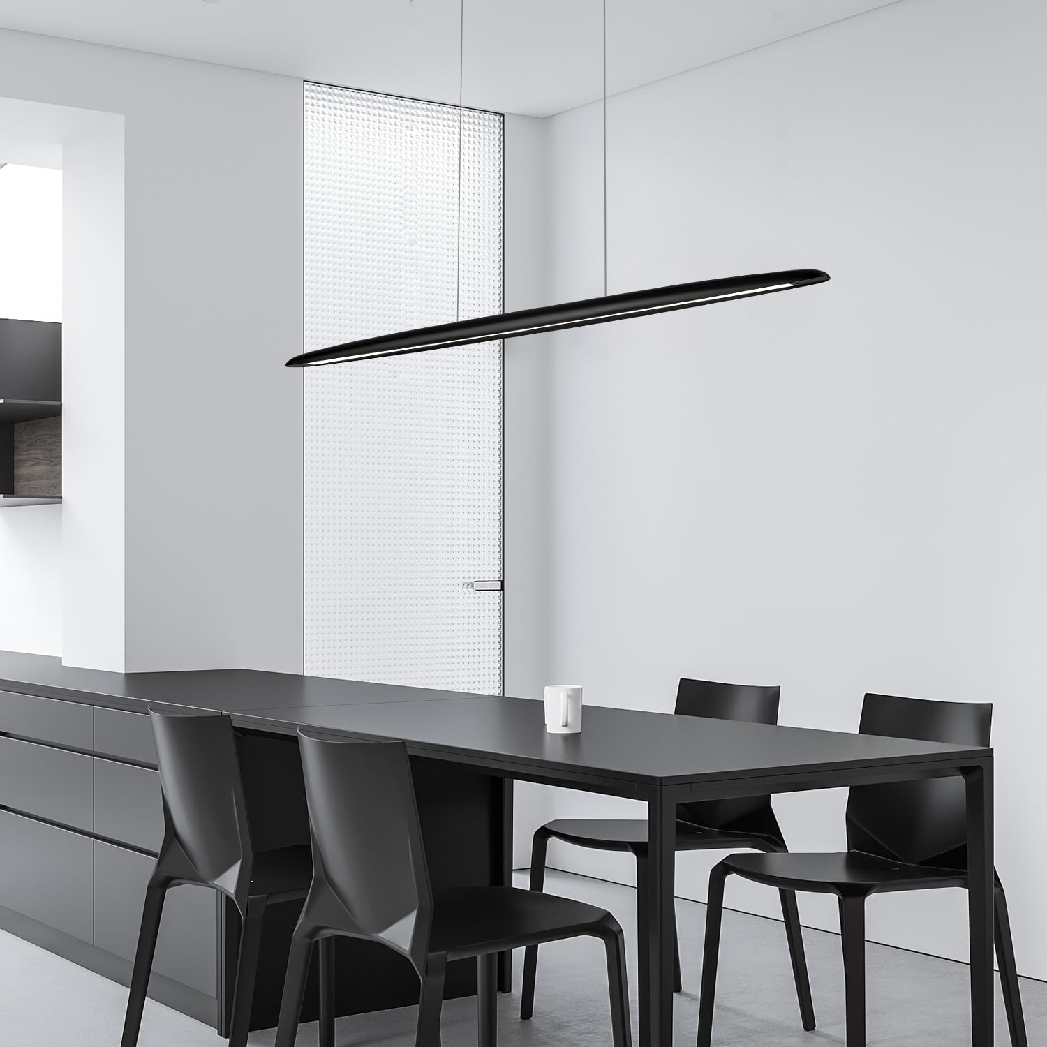 Yisdesign 51'' Wood Linear Pendant Light Black Linear Pendant Dinning Room Hanging Lights Led Dimmable Chandeliers 36W For Dinin