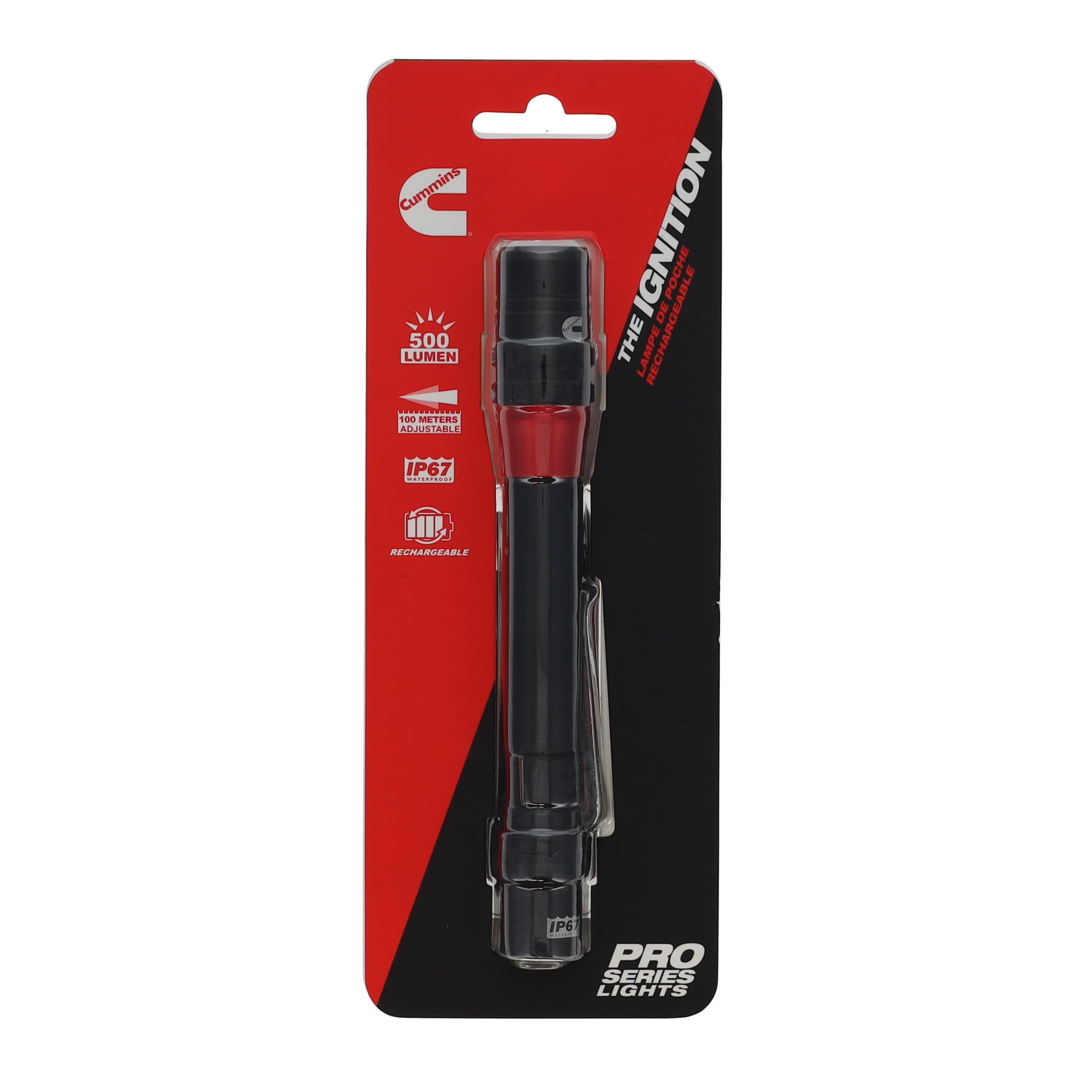 Cummins CMN35362 Pro Series Ignition Rechargeable Flashlight 500 Lumen LED Multiple Light Modes Pocket Pen Clip Flashlight
