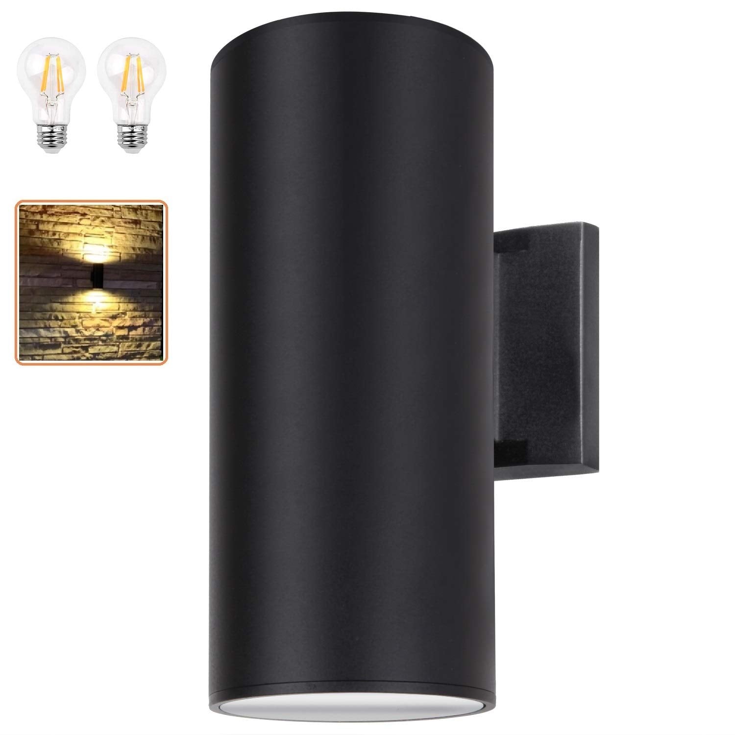 Zuukole Outdoor Wall Light, Exterior Lighting - Etl Listed, 2 Light Bulbs Included, Aluminum Waterproof Wall Mount Cylinder Desi
