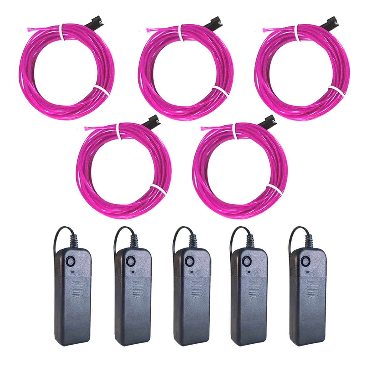 Maxlax El Wire 5 Pack, 9Ft Neon Light Wire Noise Reduction With Battery Pac(9Ft-Purple)