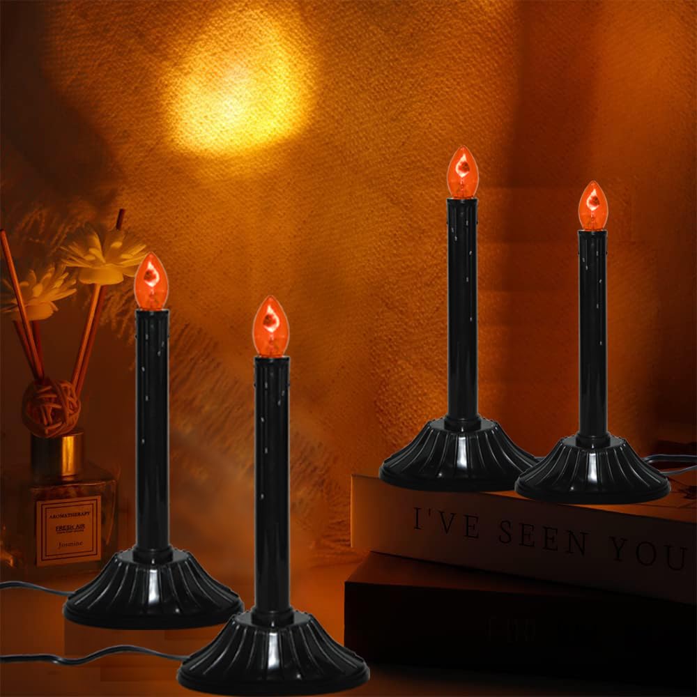 Goothy 25 Pack C7 Halloween Flicker Flame Light Bulbs, Orange Flickering Flame Replacement Bulbs For Chandelier Candles Christma