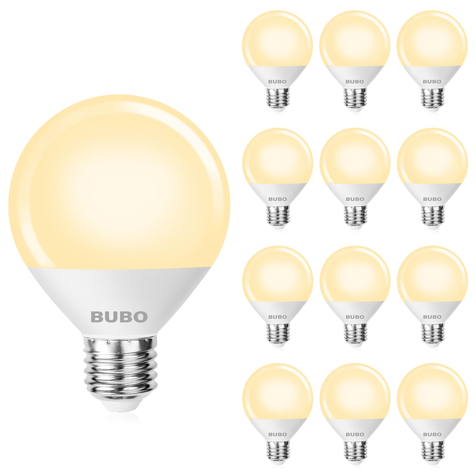 BUBO G25 Globe Vanity Light Bulbs, 800 Lumens, Soft White 2700K, E26 Medium Base, 7W, Non-Dimmable, 12 Pack