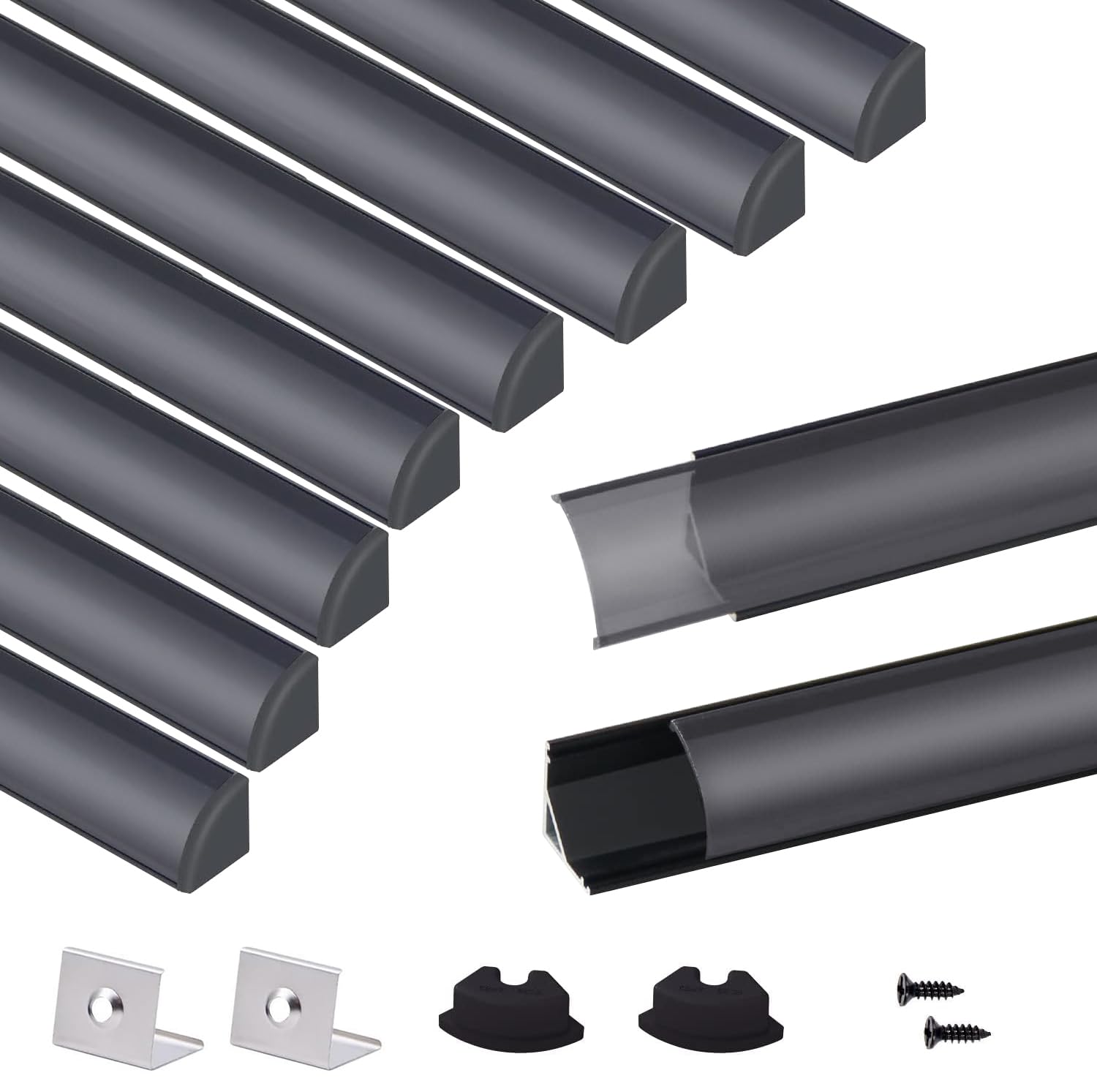 VST 10pack 3.3 ft LED Channel, V Shape Led Diffuser Channel, LED Aluminum Channel System with Black Cover, End Caps and Mounting