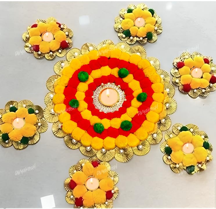 Divyakosh Yellow Theme Rangoli Mats for Home Decoration,Set of 7, Home Decorative Diya, Diwali Gift Diya,Deepak, Candles, Home D