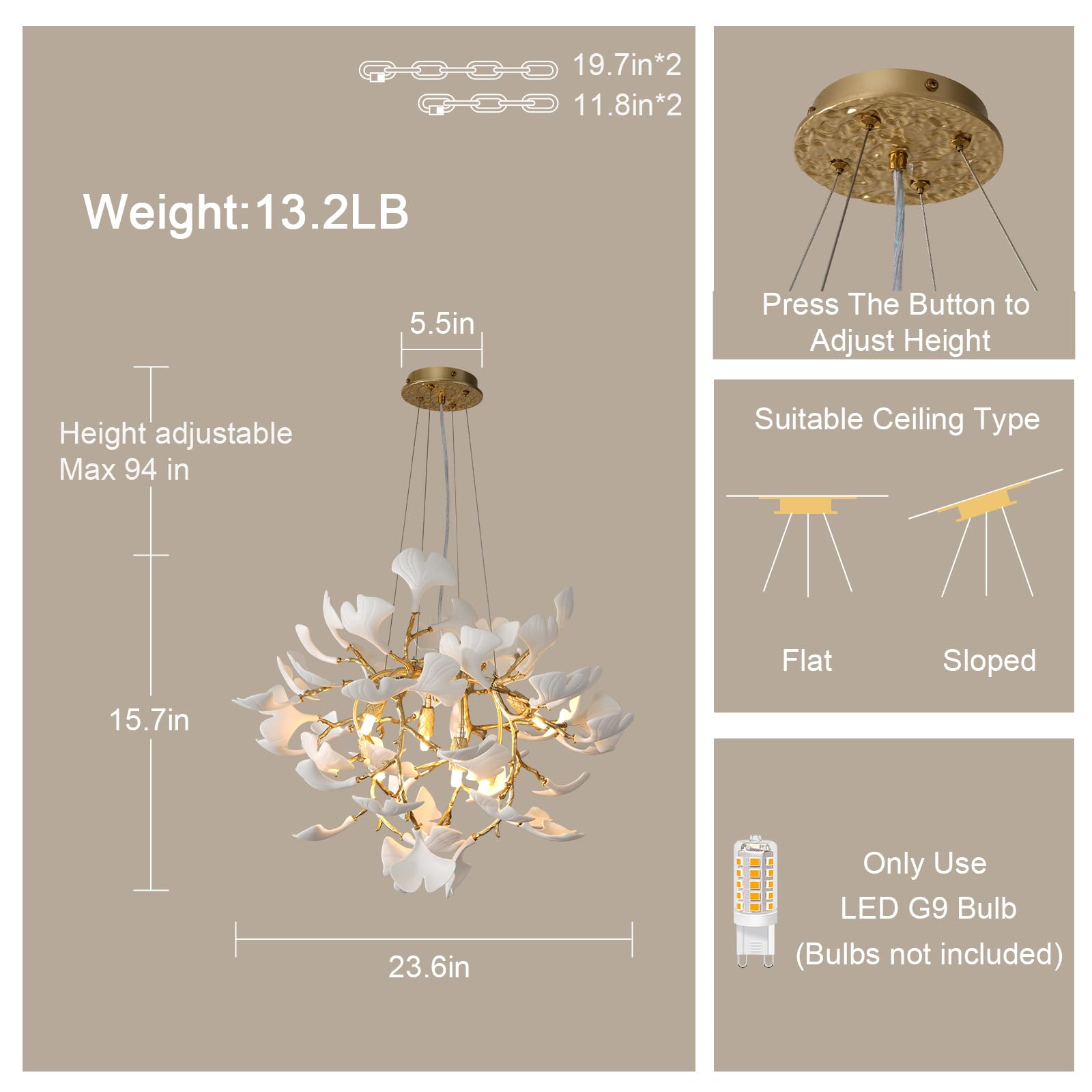 Plsintly Gold Tree Branches Chandelier, 23.6in Round, Aluminum, Modern Sputnik Design, Ideal for Dining Room, Kitchen, Foyer, Bathroom, Bedroom