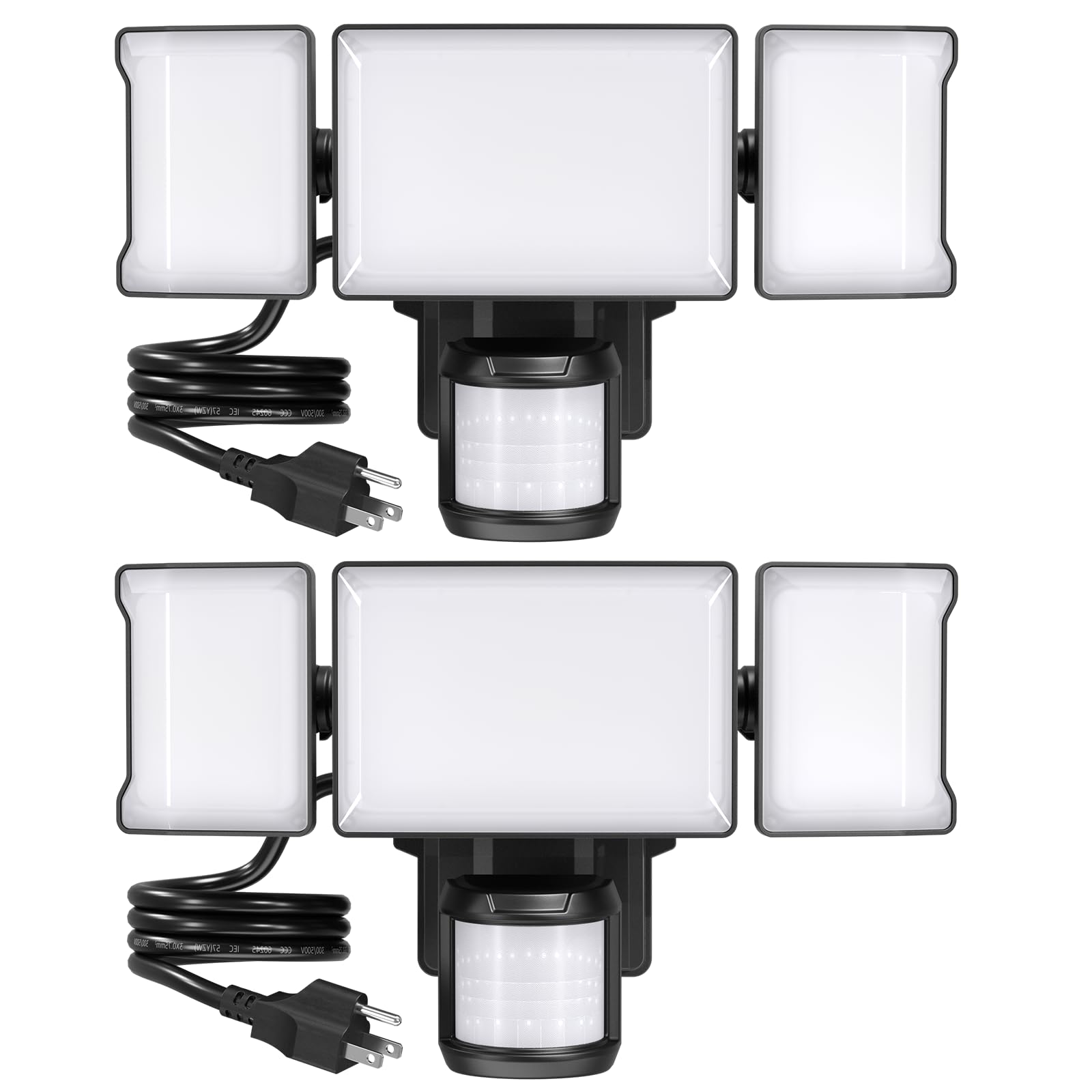 Olafus 75W Motion Sensor Outdoor Light Plug in, 2 Pack Motion Flood Light 3 Heads, 7500LM LED Security Light IP65, Motion Activa