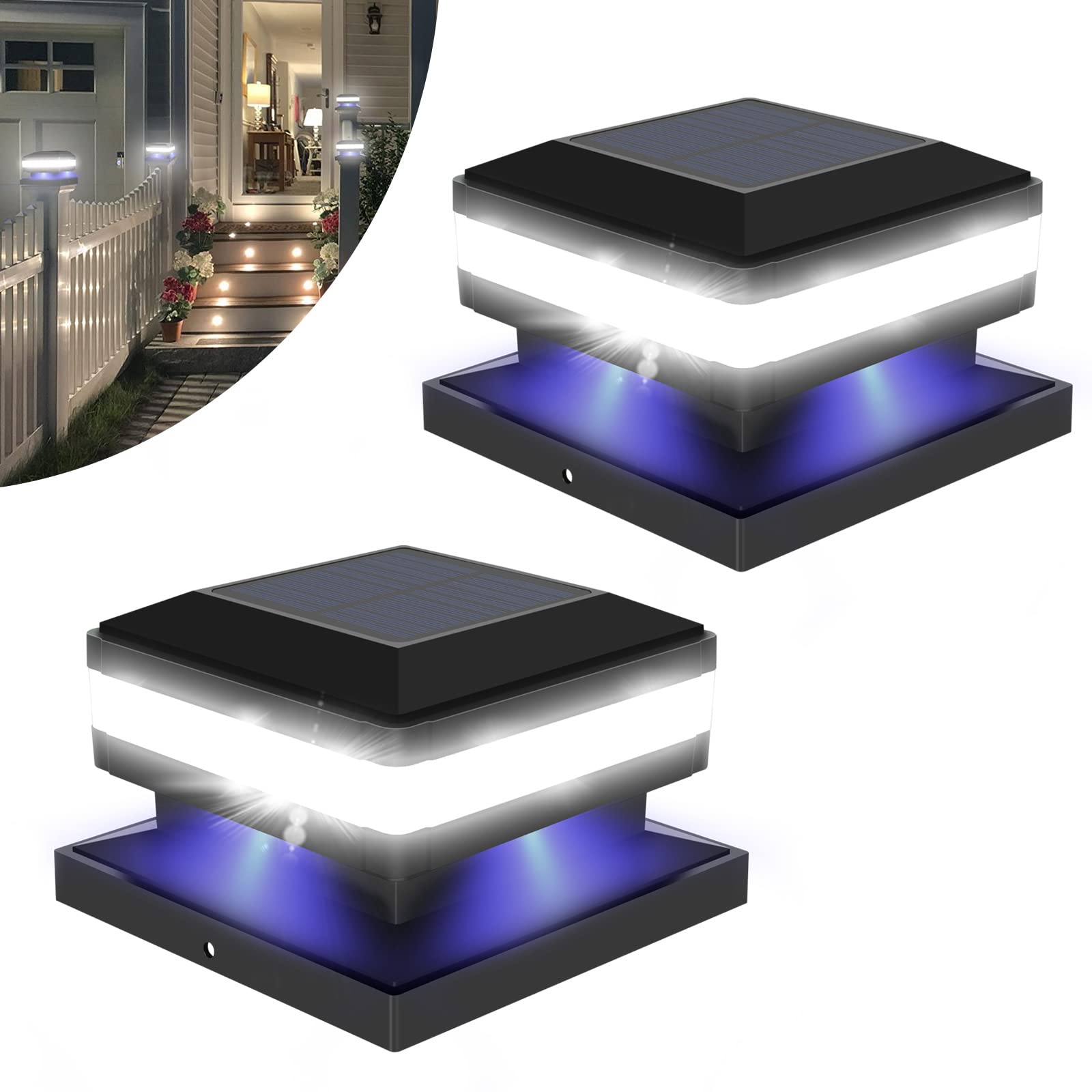 Sumaote Solar Post Lights - 160LM 52 LED, IP65 Waterproof, 6000K White, 2 Pack, Fits 4x4 5x5 6x6
