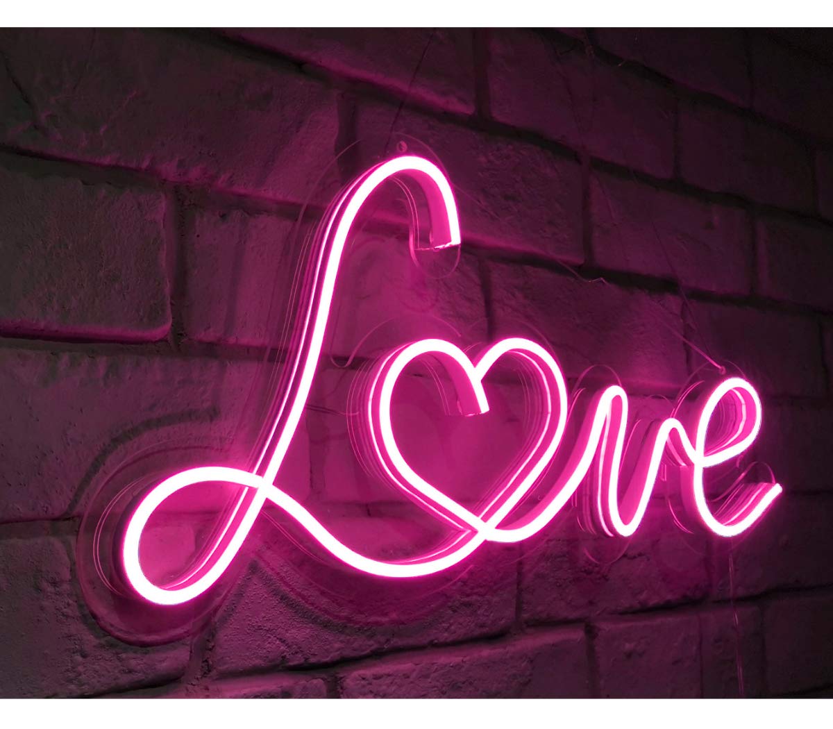 Britrio LED Neon Light Sign - Pink Love Wall Decor, USB Powered, 17inx8in, Model FSLO18P