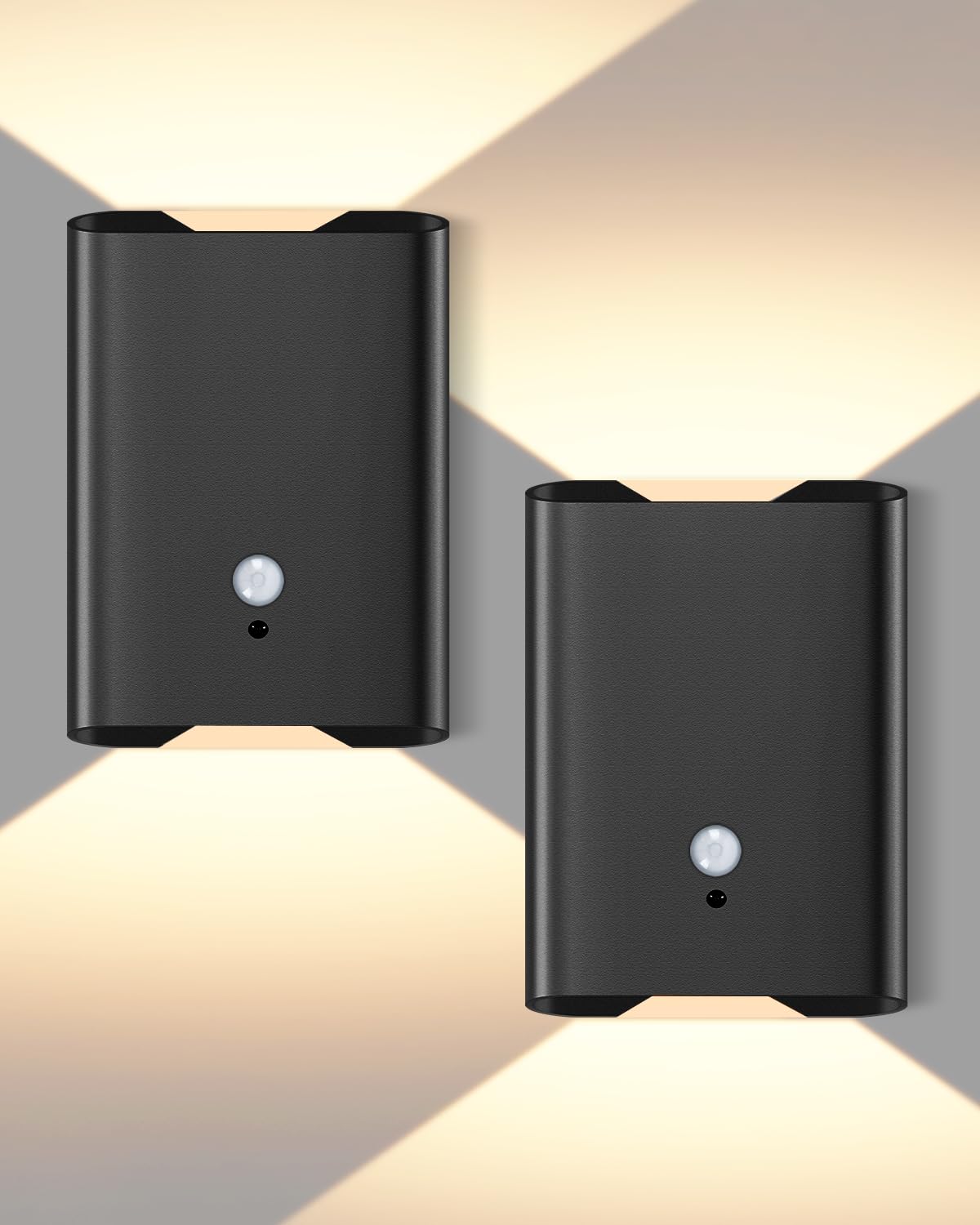 Fizrice Motion Sensor Wall Light - Remote Control, 6000mAh Rechargeable, Brightness Adjustable, 3 Color Temp, Black, 2pcs, Model CDB-WL-BLK