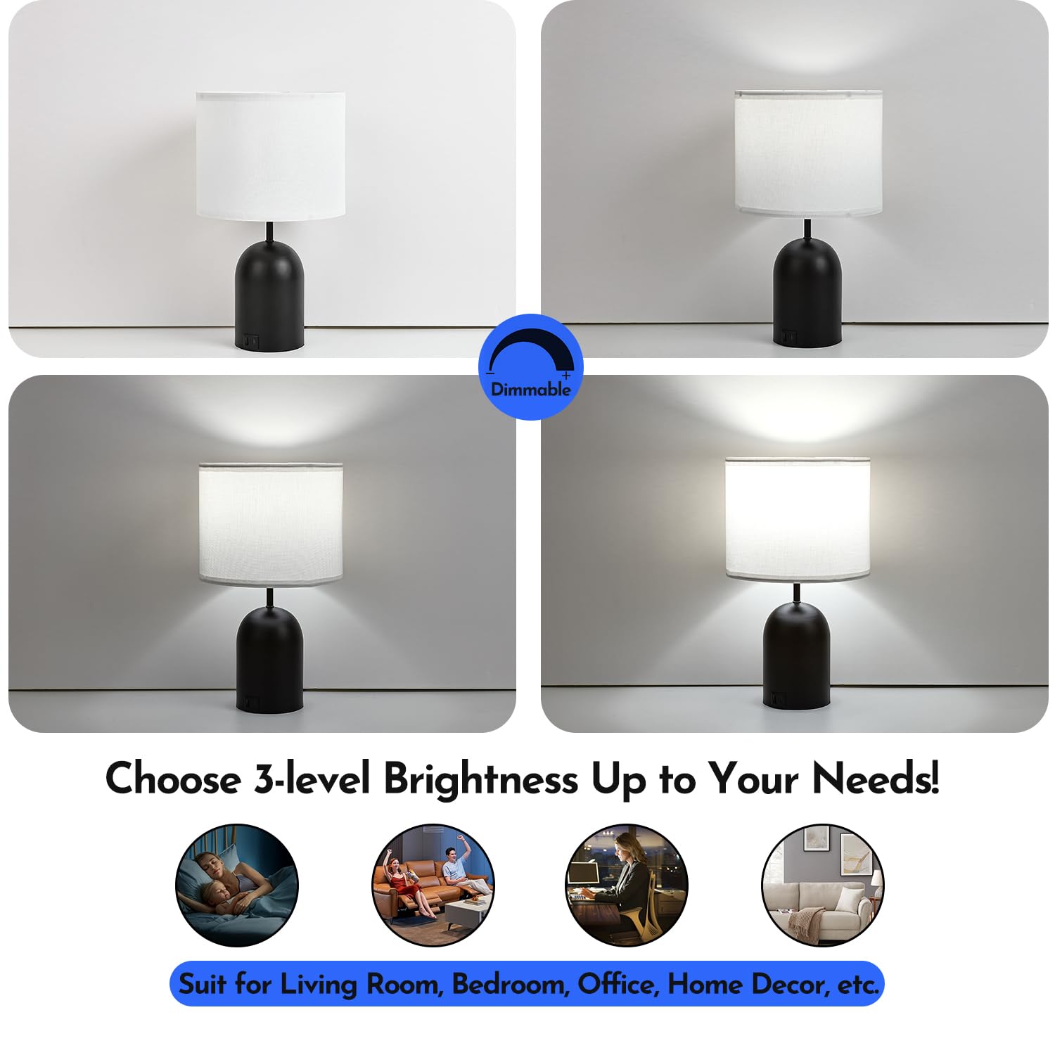 Momyofdy Bedroom Table Lamps Touch Control Bedside Lamps Set Of 2 Dimmable Lamps For Nightstand Small Modern Table Lamp Black& W