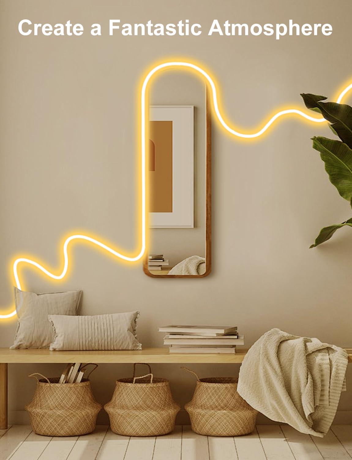 Echosari 33Ft Neon Rope Lights, 1200 Led Neon Rope Lights With Timer Dimmable Outdoor Flexible Neon Strip Lights Waterproof For