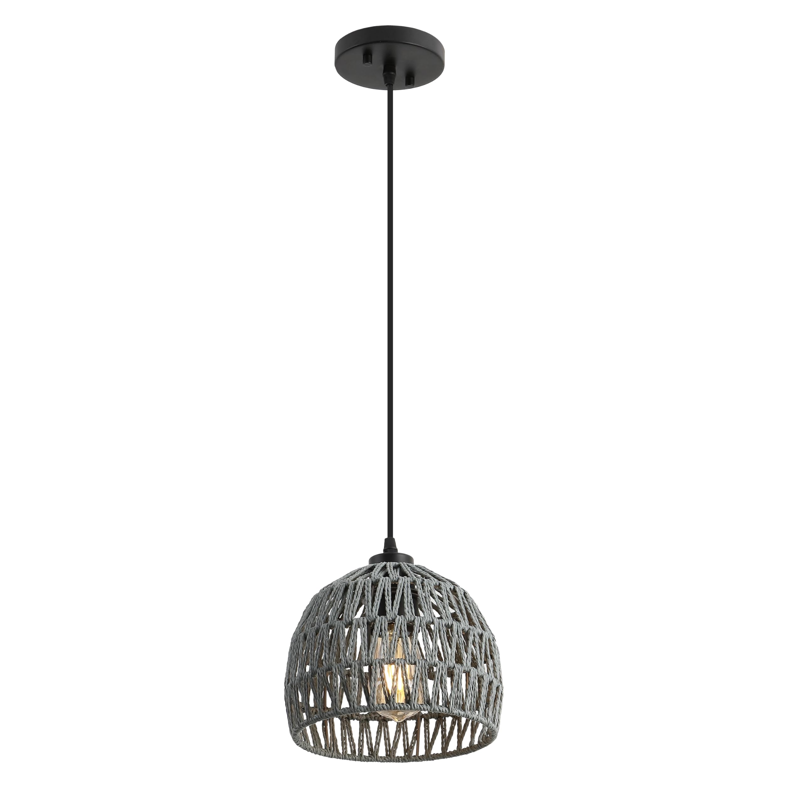 Jonathan Y Jyl6512D Campana 8.25 1-Light Bohemian Modern Woven Rope/Iron Led Pendant Farmhouse, Coastal, Transitional, Kitchen,