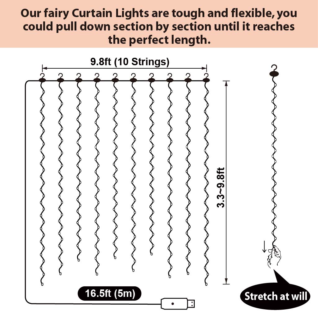 Sinamer White Curtain Light For Bedroom, 300 Led 9.8Ft X 9.8Ft Window Fairy Curtain String Light With 16 Hooks, 8 Models Remote Control For Wedding Party Home Garden Indoor Decorations