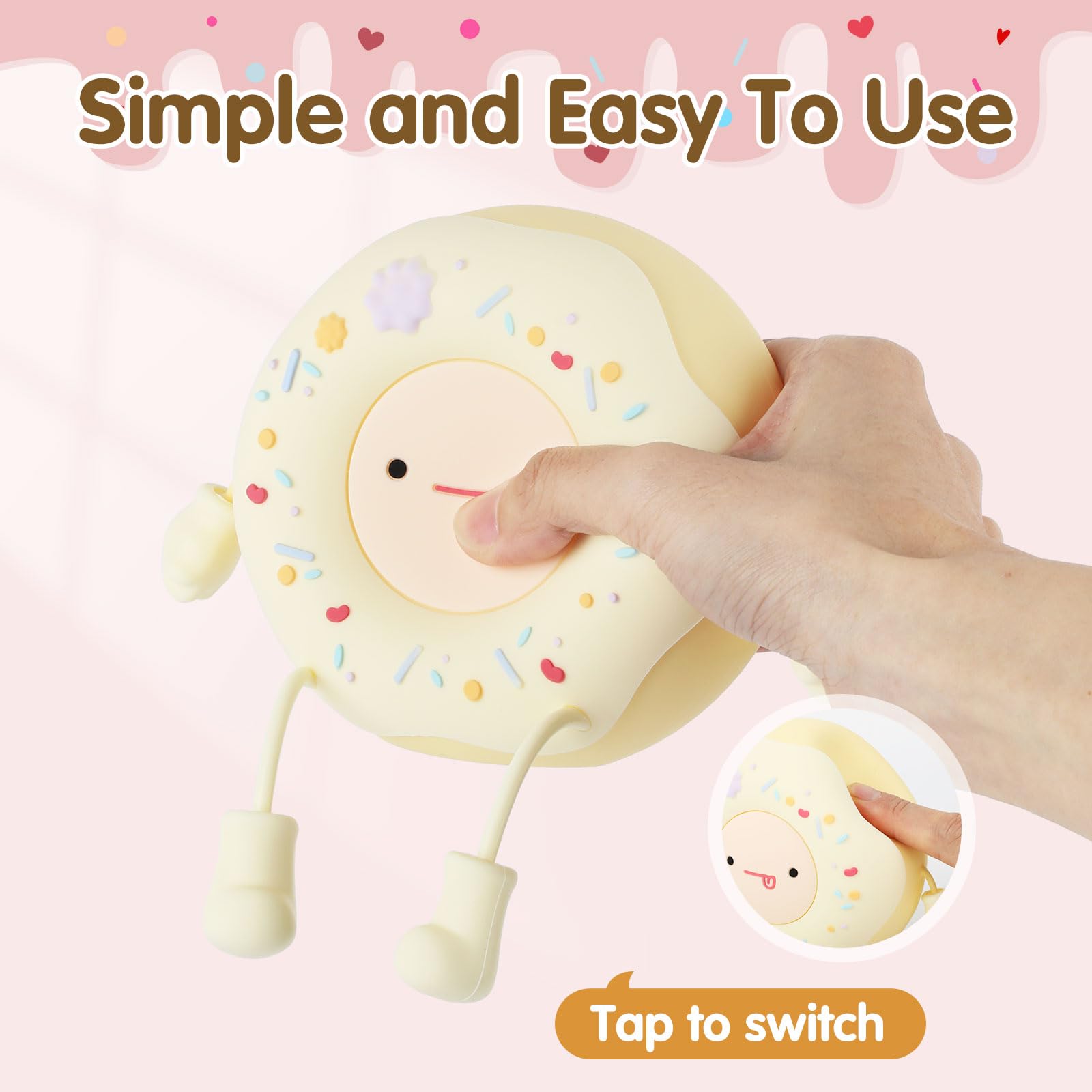 Qanyi Donut Lover Lamp, Soft Bpa Free Silicone Touch Night Light, Eye Caring, Stepless Dimming, Christmas Gift, Room Decor, Part