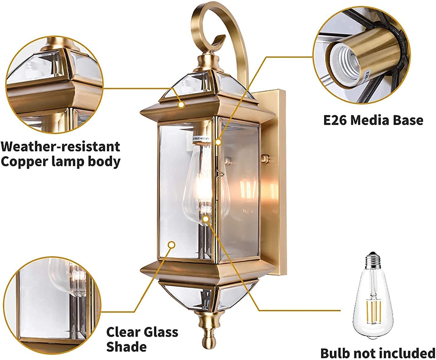 Milaii Copper Exterior Wall Light 20&quot; H Outdoor Light Fixture Waterproof Wall Sconce Oil Rubbed Brass Porch Light With Clear Glass Lantern Wall Mount Lights For House Garage Patio Aisle