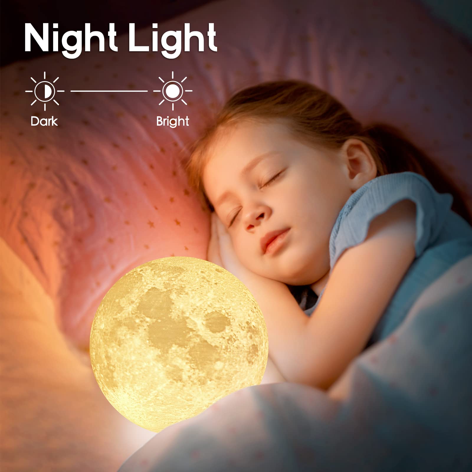 Brightworld 5.9Inch Moon Lamp 3D Printing Moon Light 16 Colors Night Light, Birthday Gift Mothers Day Gifts For Women Men Girls