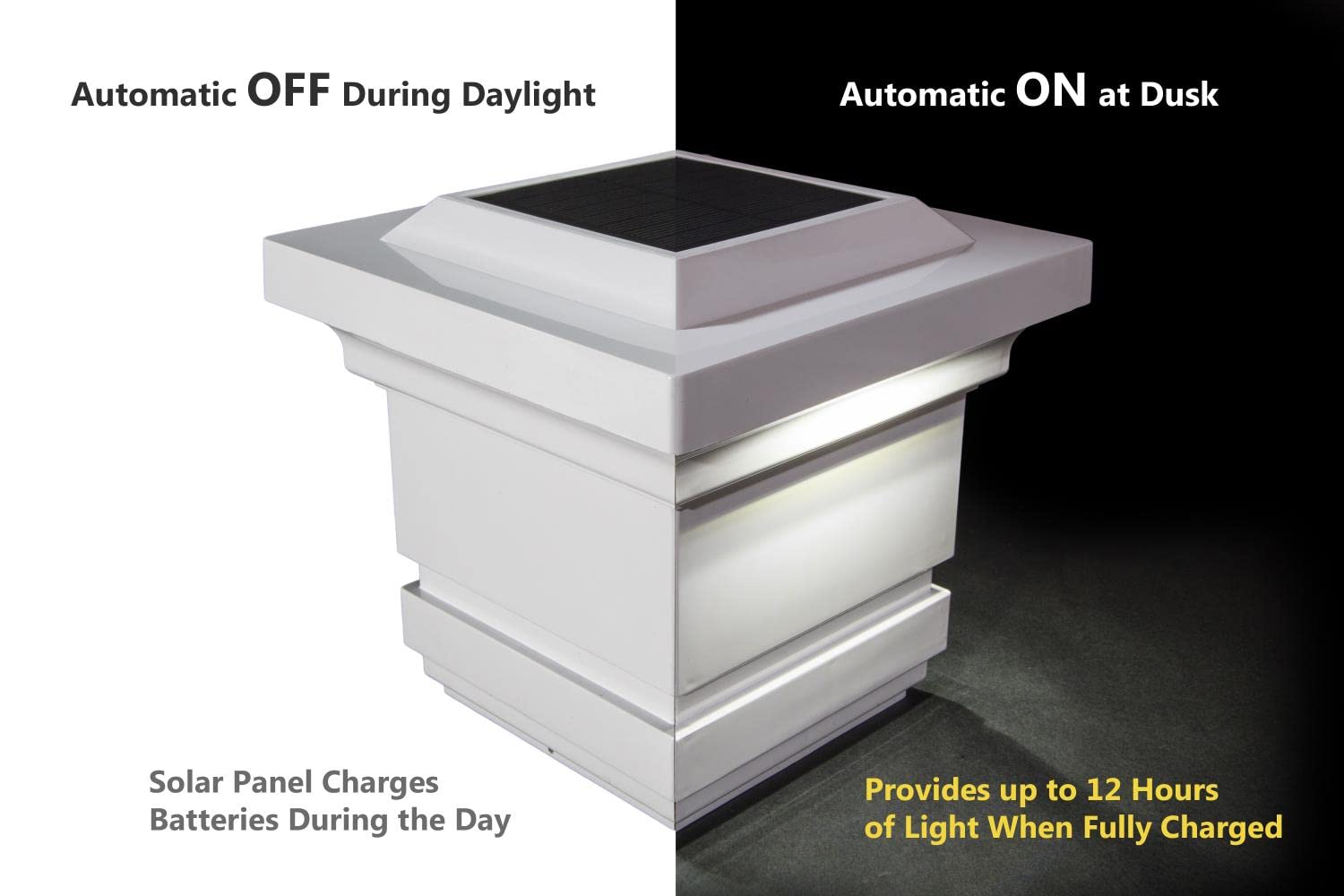Classy Caps Solar Post Cap Set of 2, 4x4, White PVC, Model SLO74W, 7 x 7 x 6.5 inches