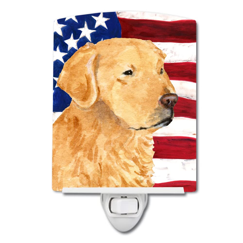 Carolines Treasures Ceramic Night Light - USA American Flag, Golden Retriever, UL-Certified, 6x4x3in, Multicolor, Model SS4055CNL