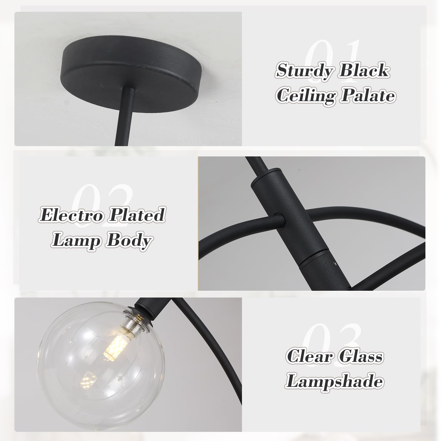 Fulesi Mid Century Modern Sputnik Chandelier Adjustable 5 Light Pendant Light Fixture Clear Glass Black Ceiling Chandelier For D