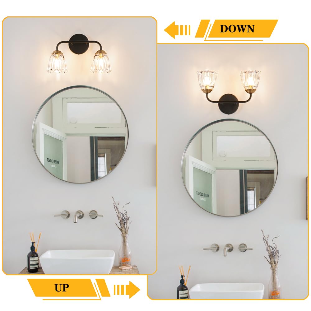 Antique 2 Light Bathroom Light Fixtures, Black And Gold Vanity Lights For Bathroom, Vanity Light Fixture With Clear Glass, Vintage Bathroom Lights Over Mirror, Wall Sconce For Bedroom, Living Room