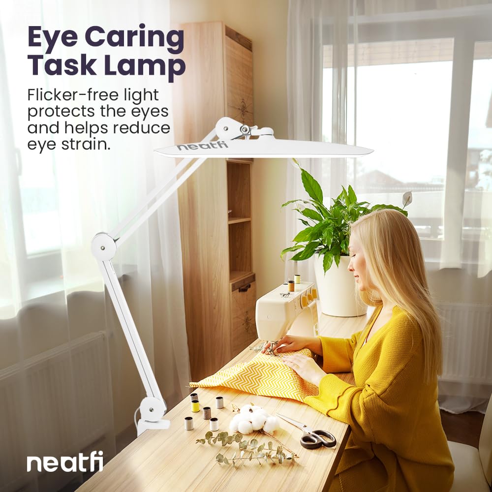 Neatfi Xl 2,200 Lumens Led Desk Lamp With Clamp, 24W Bright Architect Task Lamp, 20 Inches Dimmable Computer Light, Adjustable D