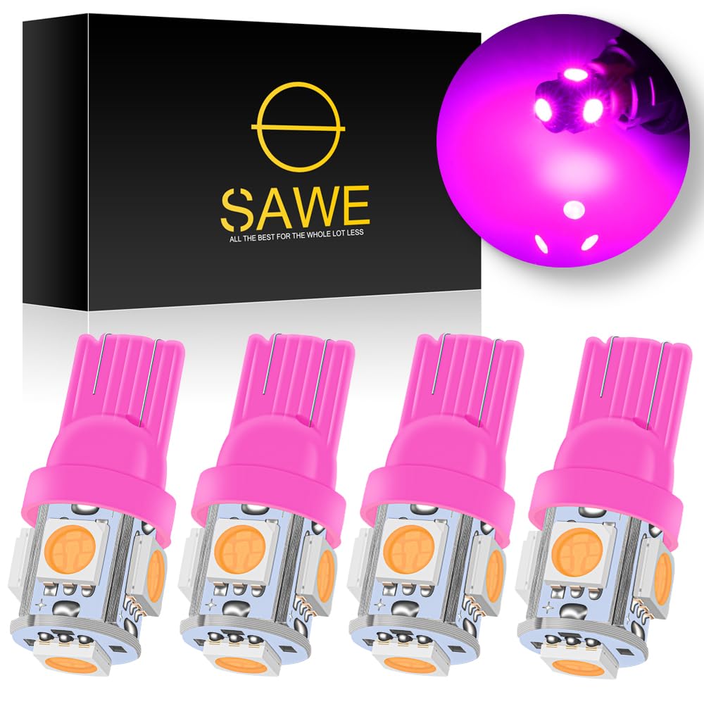 SAWE LED License Plate Dome Map Lights Bulbs, 5-SMD, Pack of 4, Pink/Purple
