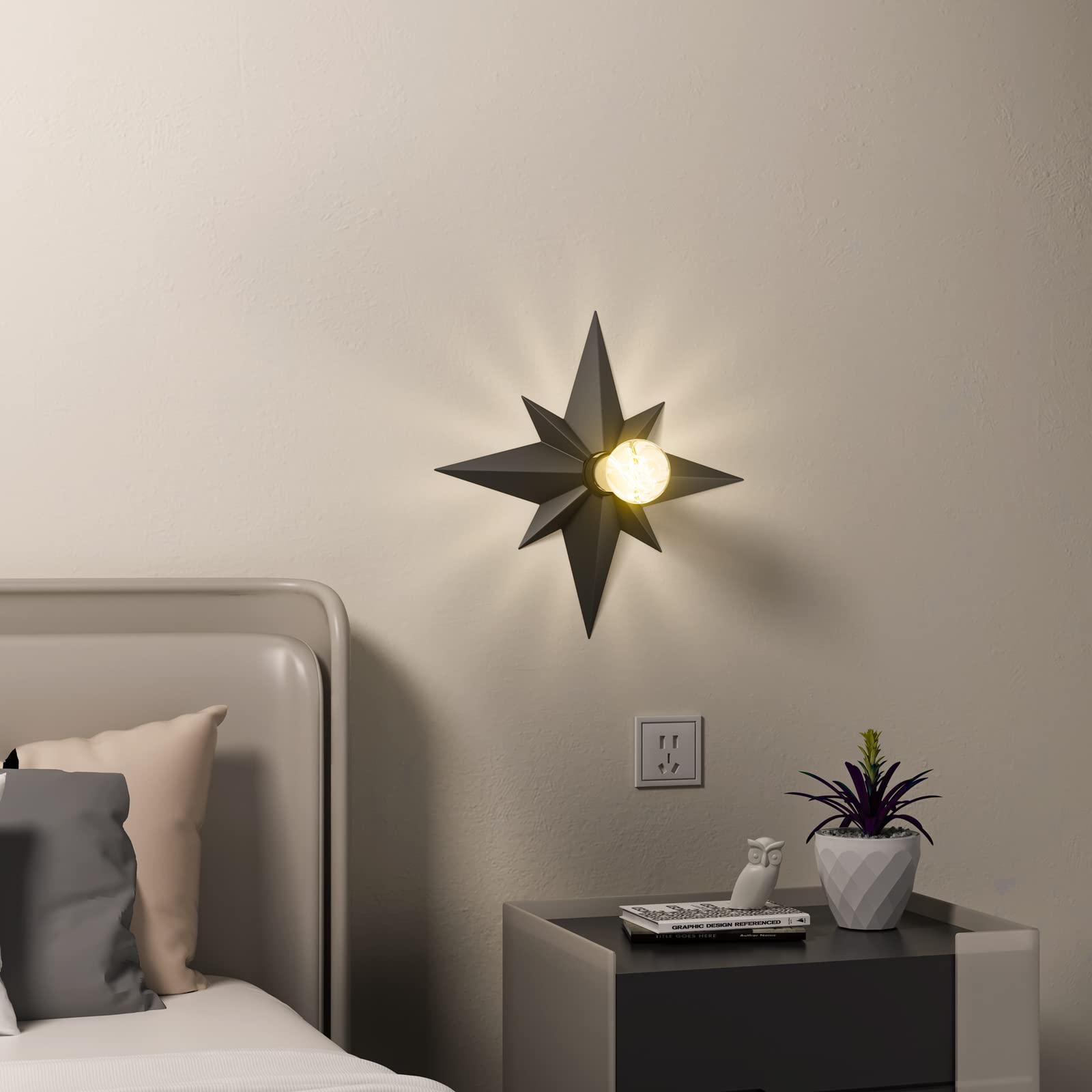 FRIDEKO HOME Flush Mount Ceiling Light - 2 Pack Black Metal Star Fixtures - Modern Design for Kitchen, Hallway, Bathroom