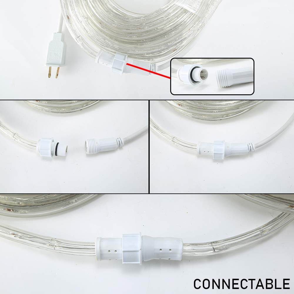 DINGFU 33ft LED Rope Lights,110V 2 Wire Connectable Christmas Rope Lights Outdoor,240 LED Waterproof Indoor Outdoor Warm Rope Li