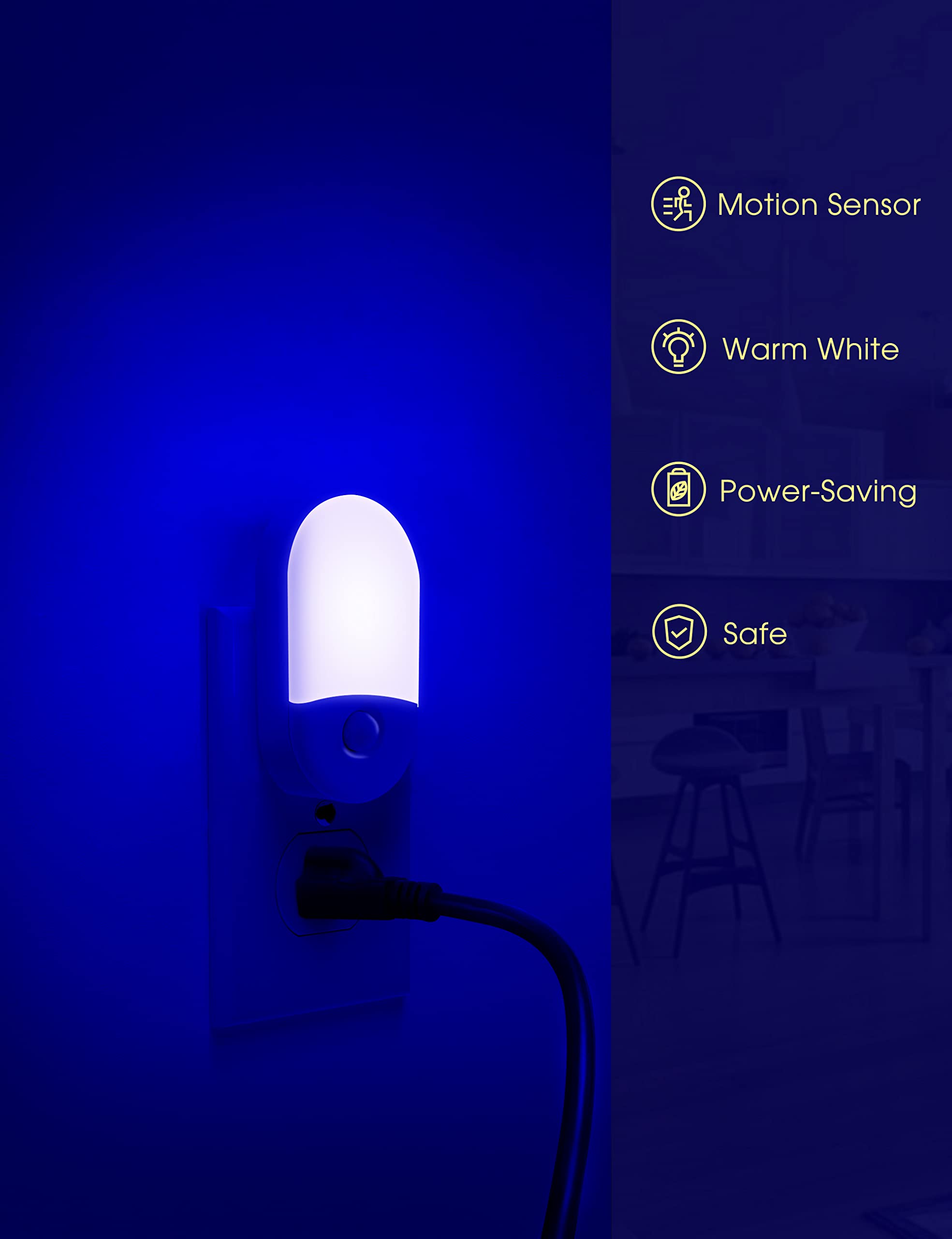 Blue Night Light Plug In, Lohas Motion Sensor Blue Led Night Lights Plug Into Wall, Adjustable Brightness, 0.6W Led Night Lights For Kids, Bathroom, Bedroom, Independence Day Decorations, 2 Pack