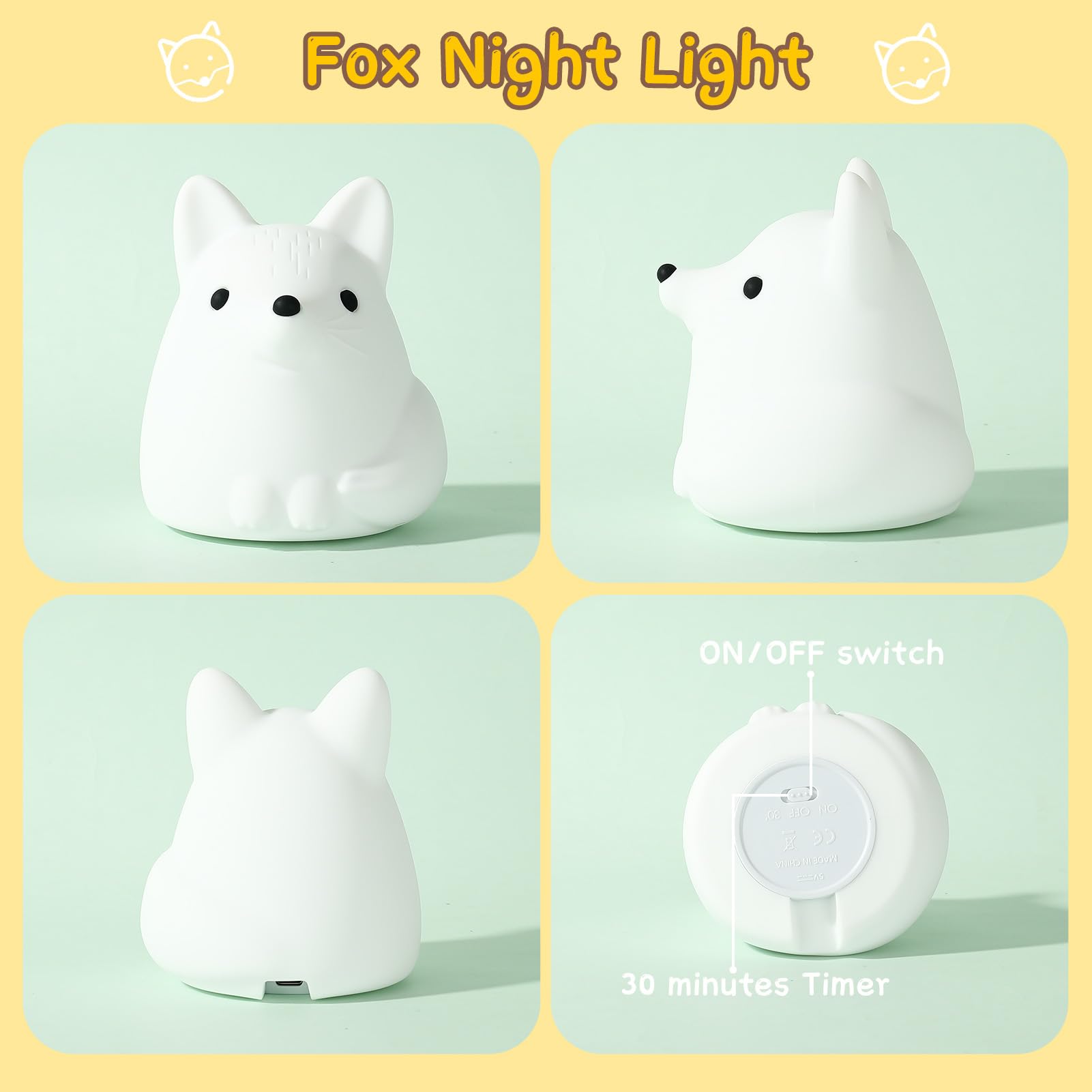 LOVERUIS Night Light for Children, Fox Night Lights 7 Colours Night Light Baby, USB Rechargeable, Cute Lamp Gifts for Babies, Ch