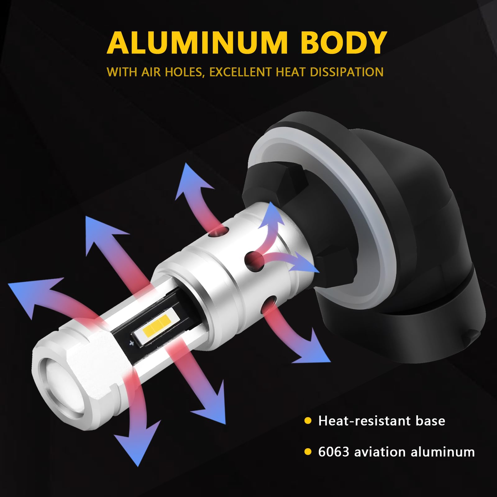PHINLION 881 LED Fog Light Bulbs 3800 Lumens 3000K Amber Yellow, Pack of 2, Non-Polarity, Aluminum