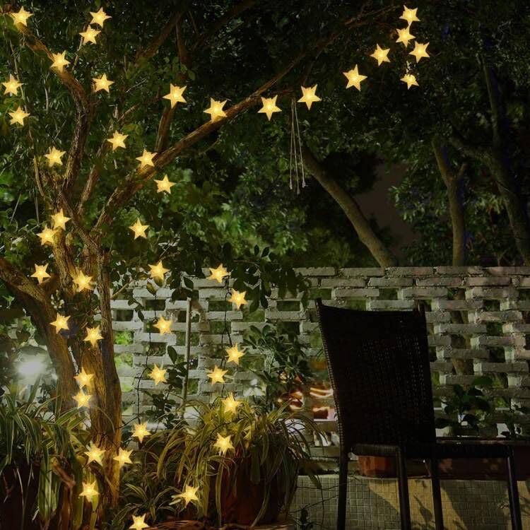 Windpnn Solar String Lights Outdoor, Solar Powered Star String Lights, 30Ft 50Led 8 Modes Waterproof Christmas String Lights For